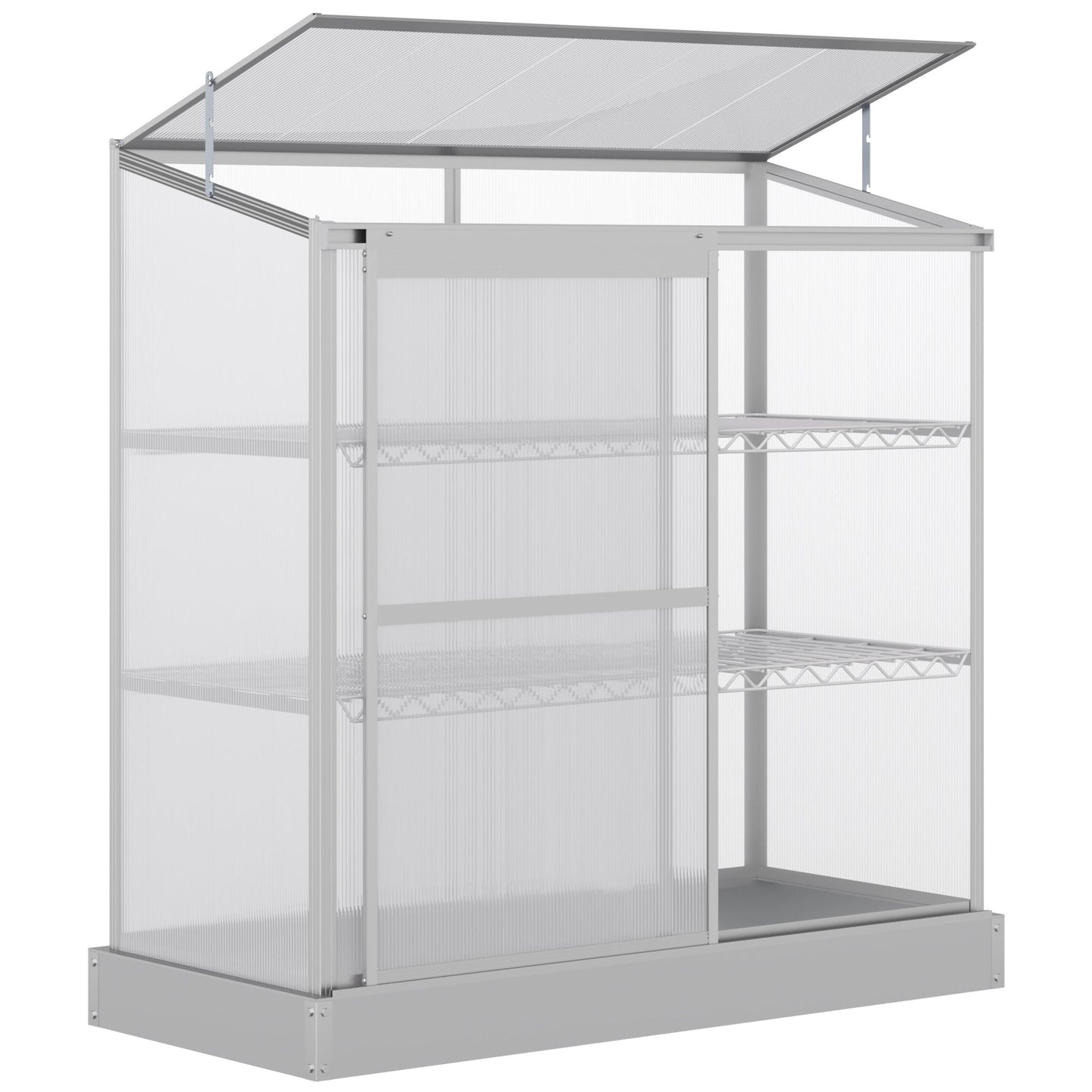 3 Tier Greenhouse Garden Outdoor Cold Frame Plant Flower Growth Transparent Polycarbonate Board Openable Roof Sliding Door w/ Foundation 131L x 58W x 140H cm