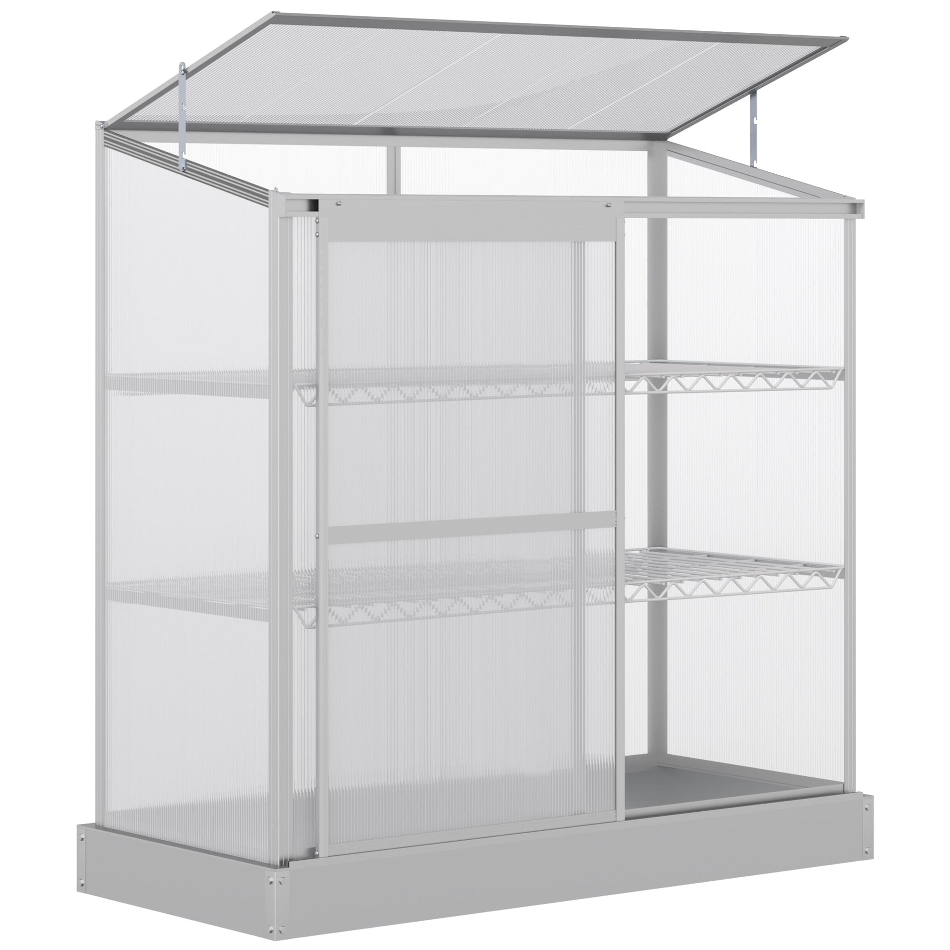 3 Tier Greenhouse Garden Outdoor Cold Frame Plant Flower Growth Transparent Polycarbonate Board Openable Roof Sliding Door w/ Foundation 131L x 58W x 140H cm