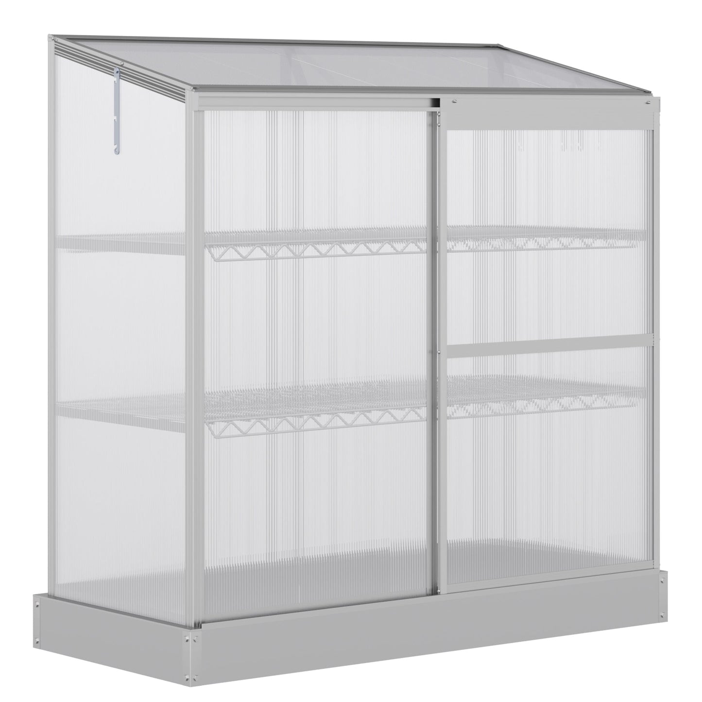 3 Tier Greenhouse Garden Outdoor Cold Frame Plant Flower Growth Transparent Polycarbonate Board Openable Roof Sliding Door w/ Foundation 131L x 58W x 140H cm