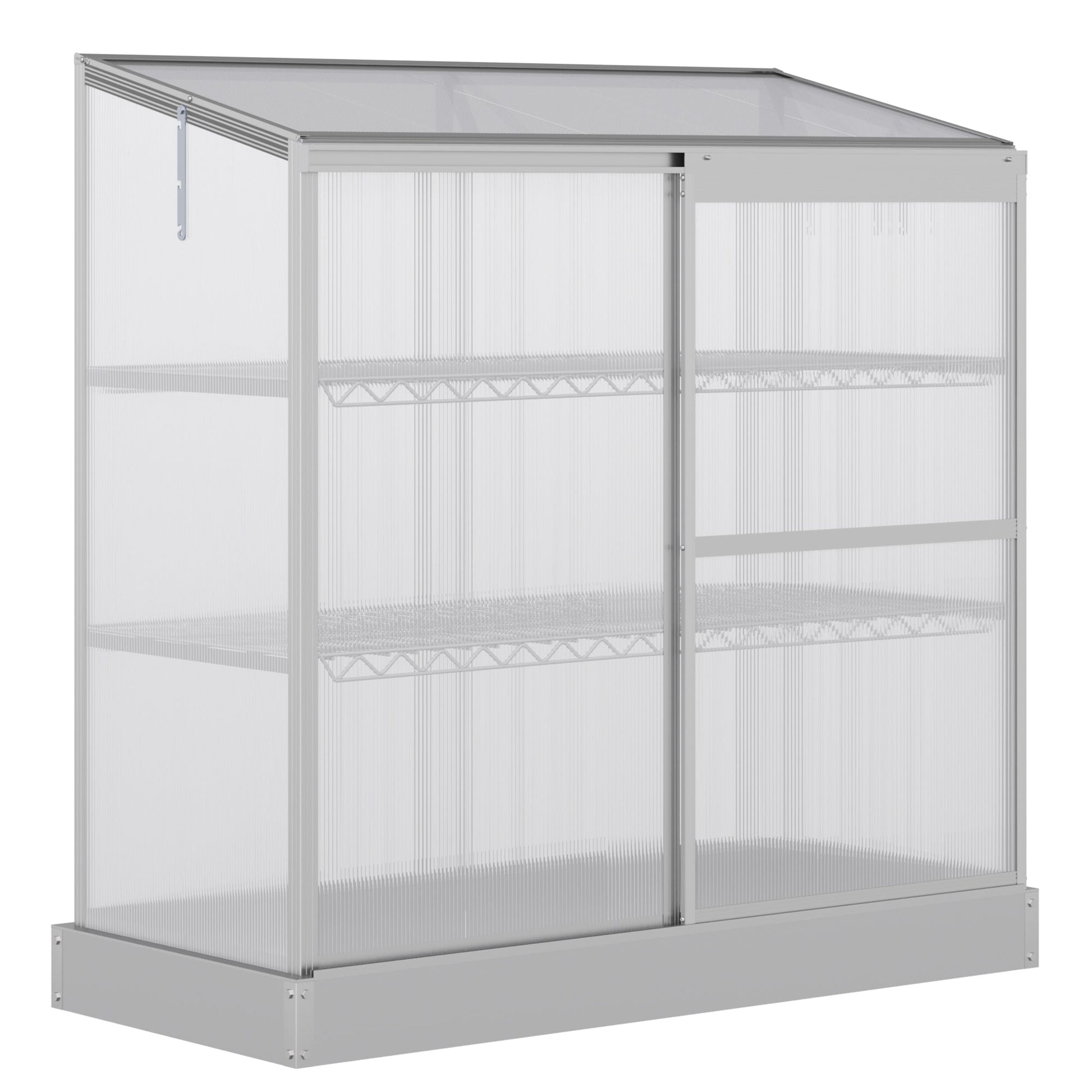 3 Tier Greenhouse Garden Outdoor Cold Frame Plant Flower Growth Transparent Polycarbonate Board Openable Roof Sliding Door w/ Foundation 131L x 58W x 140H cm