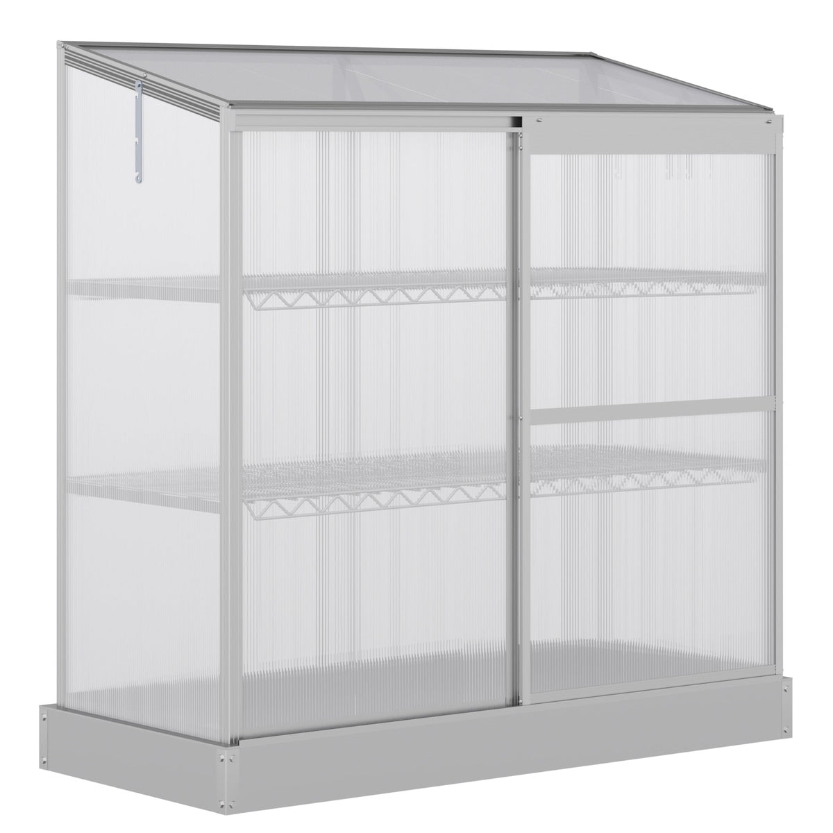 3 Tier Greenhouse Garden Outdoor Cold Frame Plant Flower Growth Transparent Polycarbonate Board Openable Roof Sliding Door w/ Foundation 131L x 58W x 140H cm
