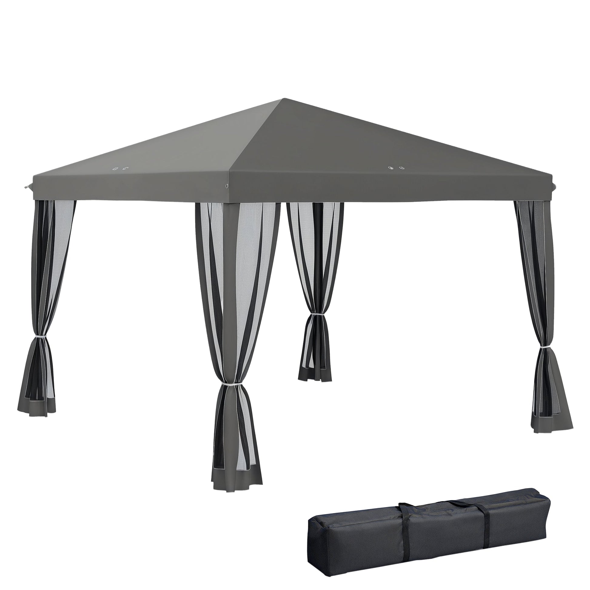 3 x 3 m Pop Up Gazebo, 420D Garden Tent Canopy with Removable Mesh Sidewall Netting, Carry Bag for Garden Patio Outdoor, Light Grey