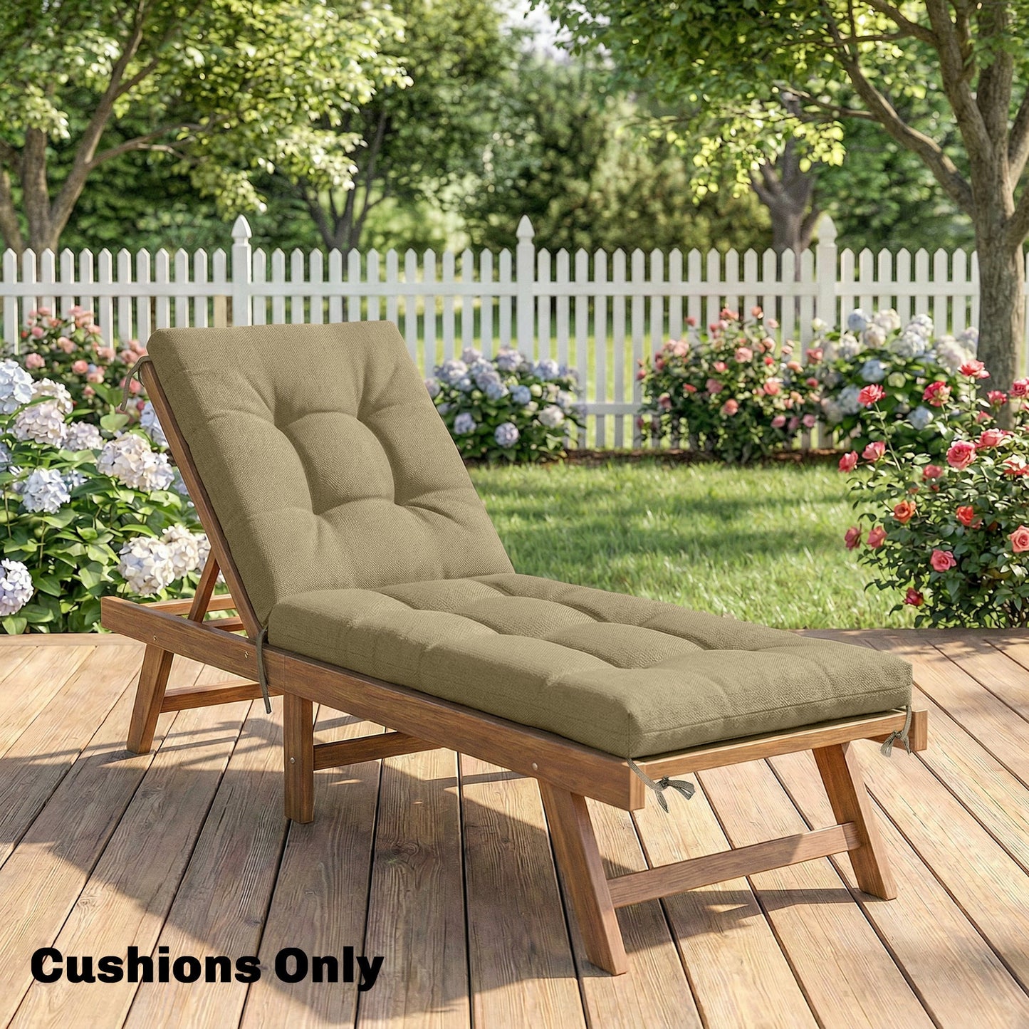 Sun Lounger Cushion, Memory Foam Patio Chair Cushion with Ties, Outdoor Seat Pad Fits 190 x 60 cm Lounger, Sand
