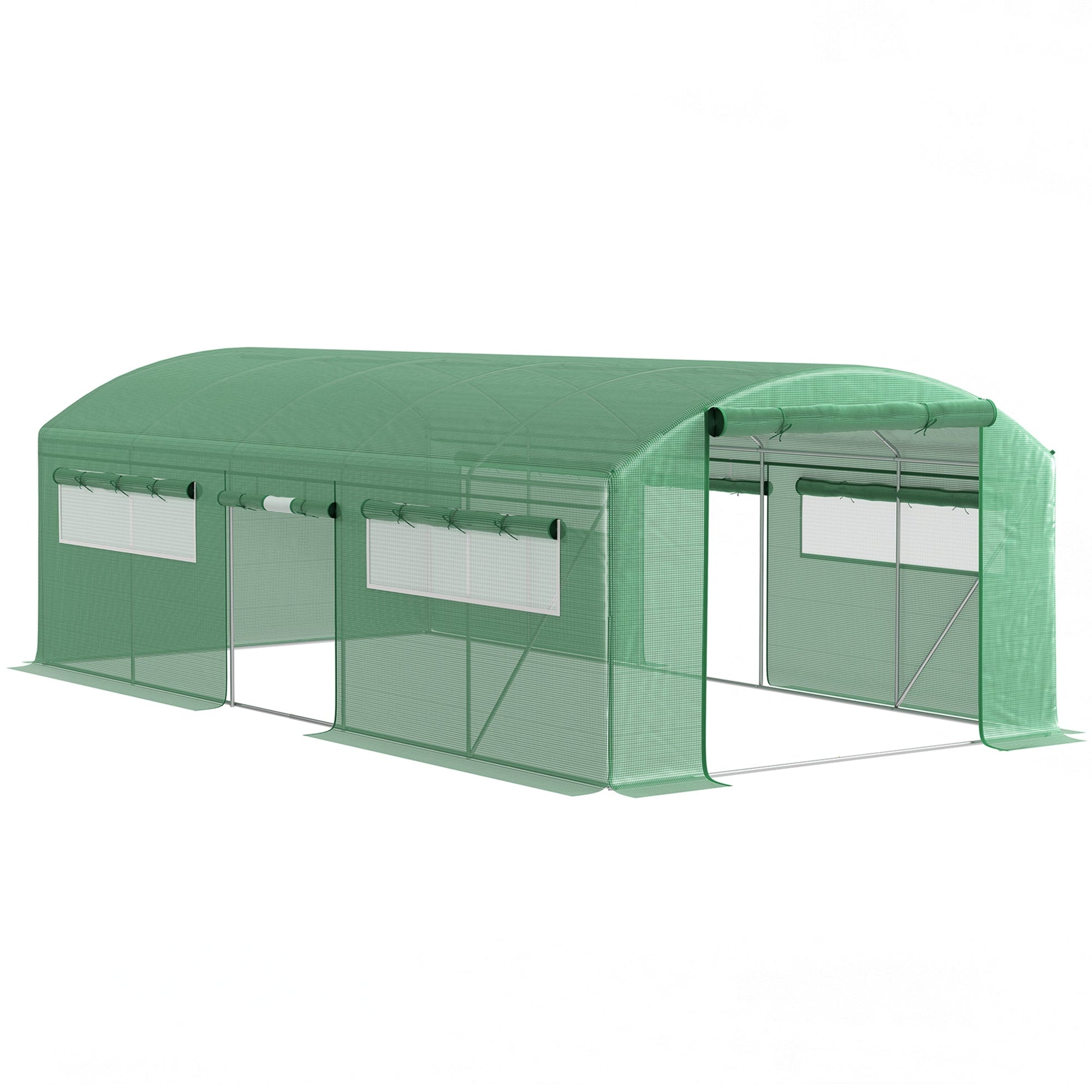 6 x 3 x 2m Polytunnel Greenhouse with 3 Roll-up Doors and Mesh Windows, Walk-in Garden Tunnel Warm House Tent with UV-resistant PE Cover and Galvanised Steel Frame, Green