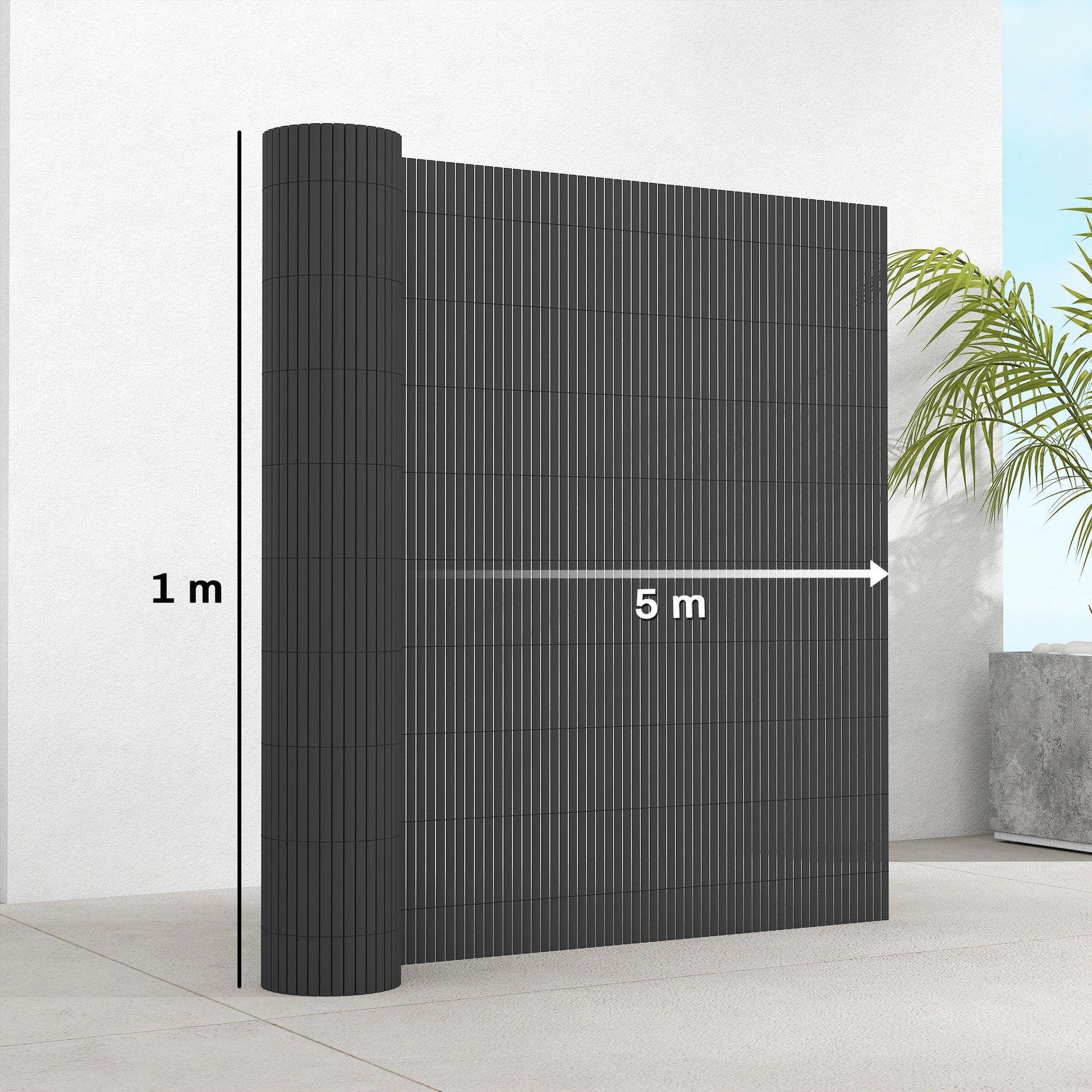 2Pcs Plastic Privacy Screening Fence, 1 m x 5 m Waterproof Windbreak Fence, UV-Resistant Garden Screening for Balcony, Terrace and Outdoor Use, Dark Grey