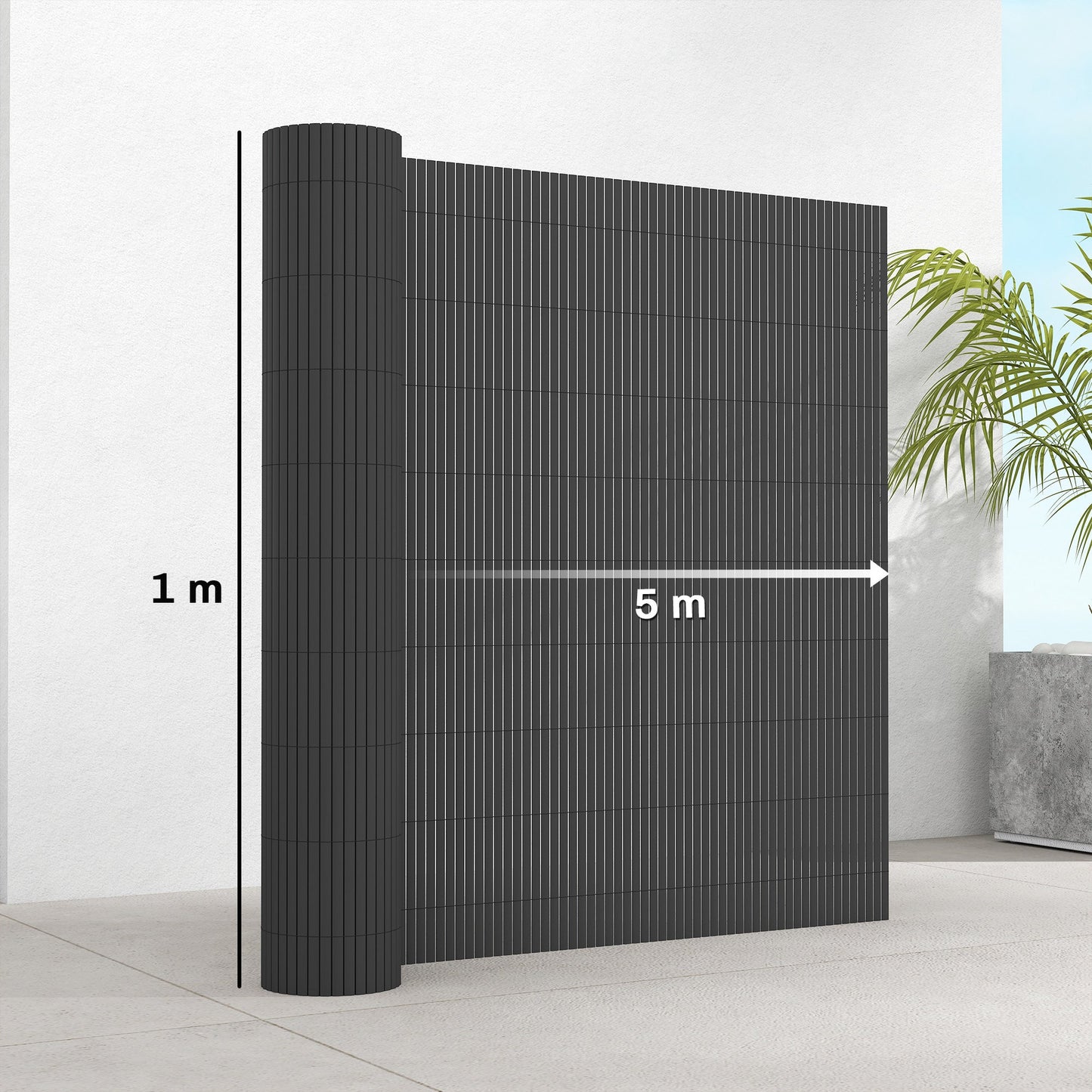 2Pcs Plastic Privacy Screening Fence, 1 m x 5 m Waterproof Windbreak Fence, UV-Resistant Garden Screening for Balcony, Terrace and Outdoor Use, Dark Grey