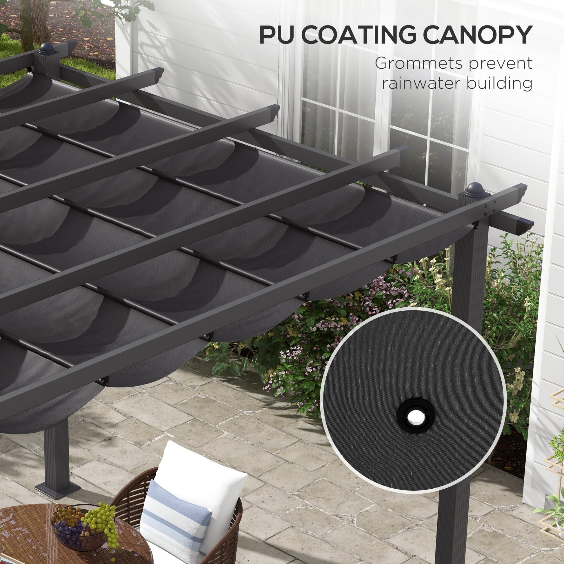 3 x 3(m) Pergola with Retractable Roof, Aluminium Frame Garden Gazebo Canopy Outdoor Sun Shade Shelter for Grill, Patio, Deck, Dark Grey