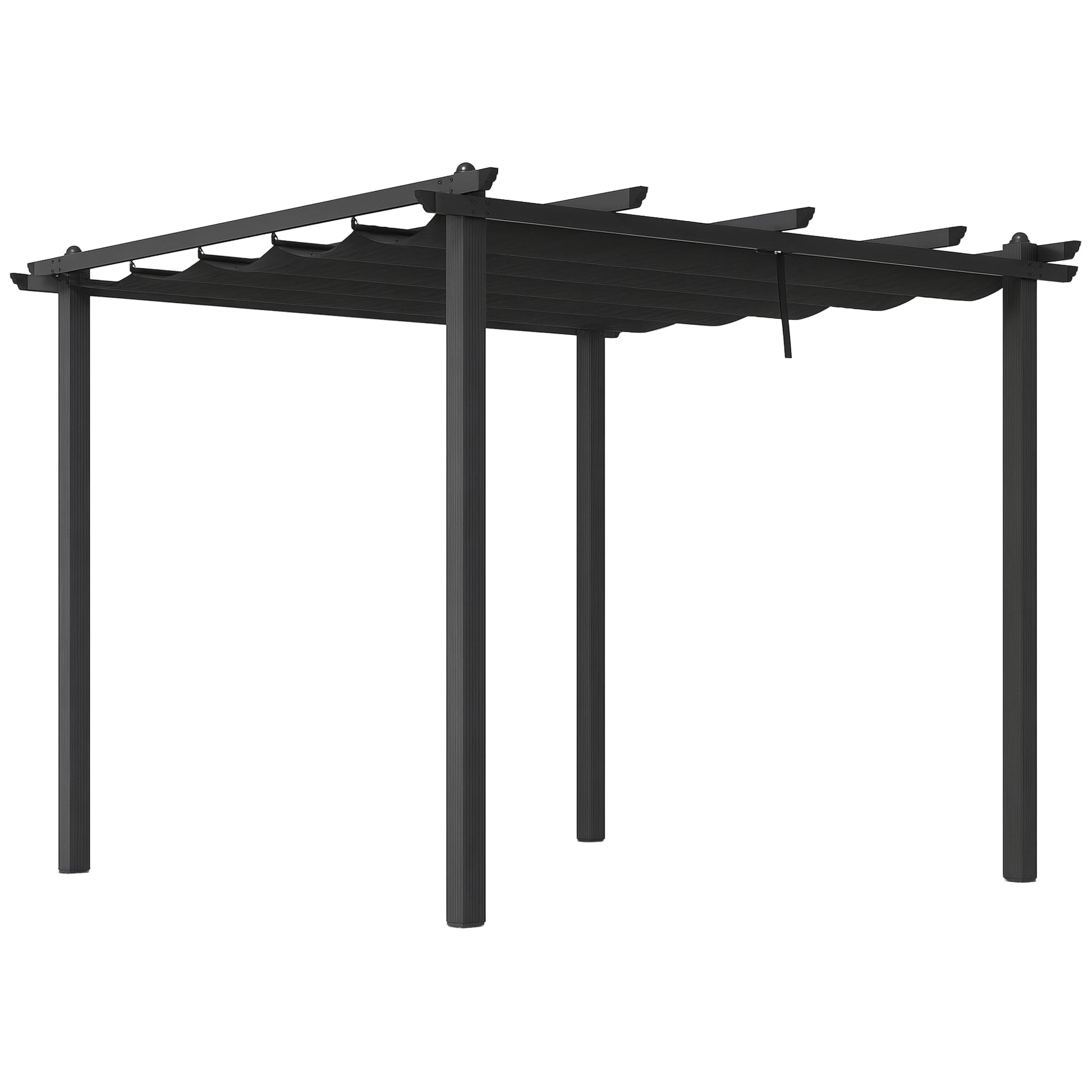 3 x 3(m) Pergola with Retractable Roof, Aluminium Frame Garden Gazebo Canopy Outdoor Sun Shade Shelter for Grill, Patio, Deck, Dark Grey