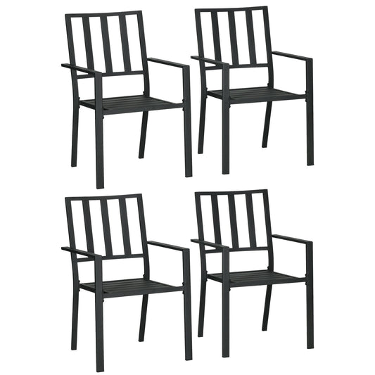 Set of 4 Garden Chairs, Stackable Outdoor Chairs with Metal Slatted Seat & Backrest, for Yard, Garden, Black