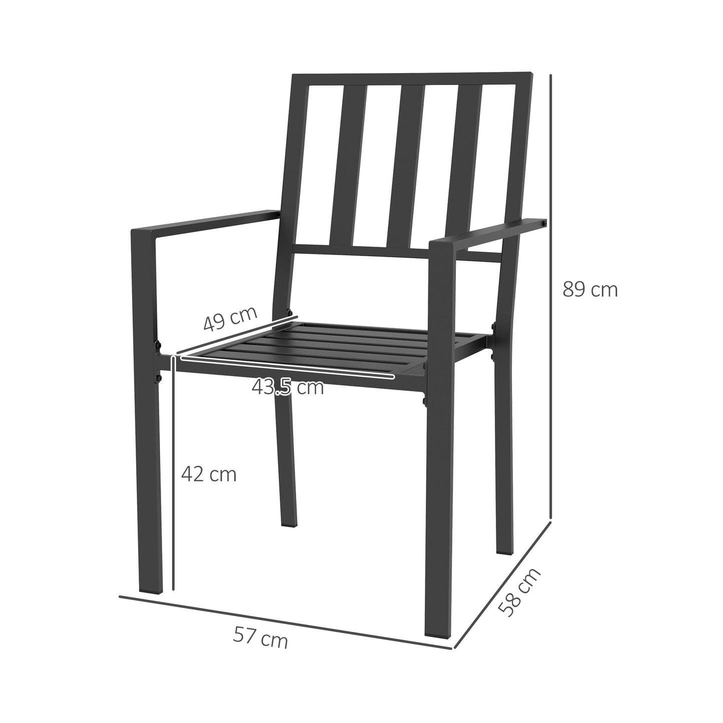 Set of 4 Garden Chairs, Stackable Outdoor Chairs with Metal Slatted Seat & Backrest, for Yard, Garden, Black