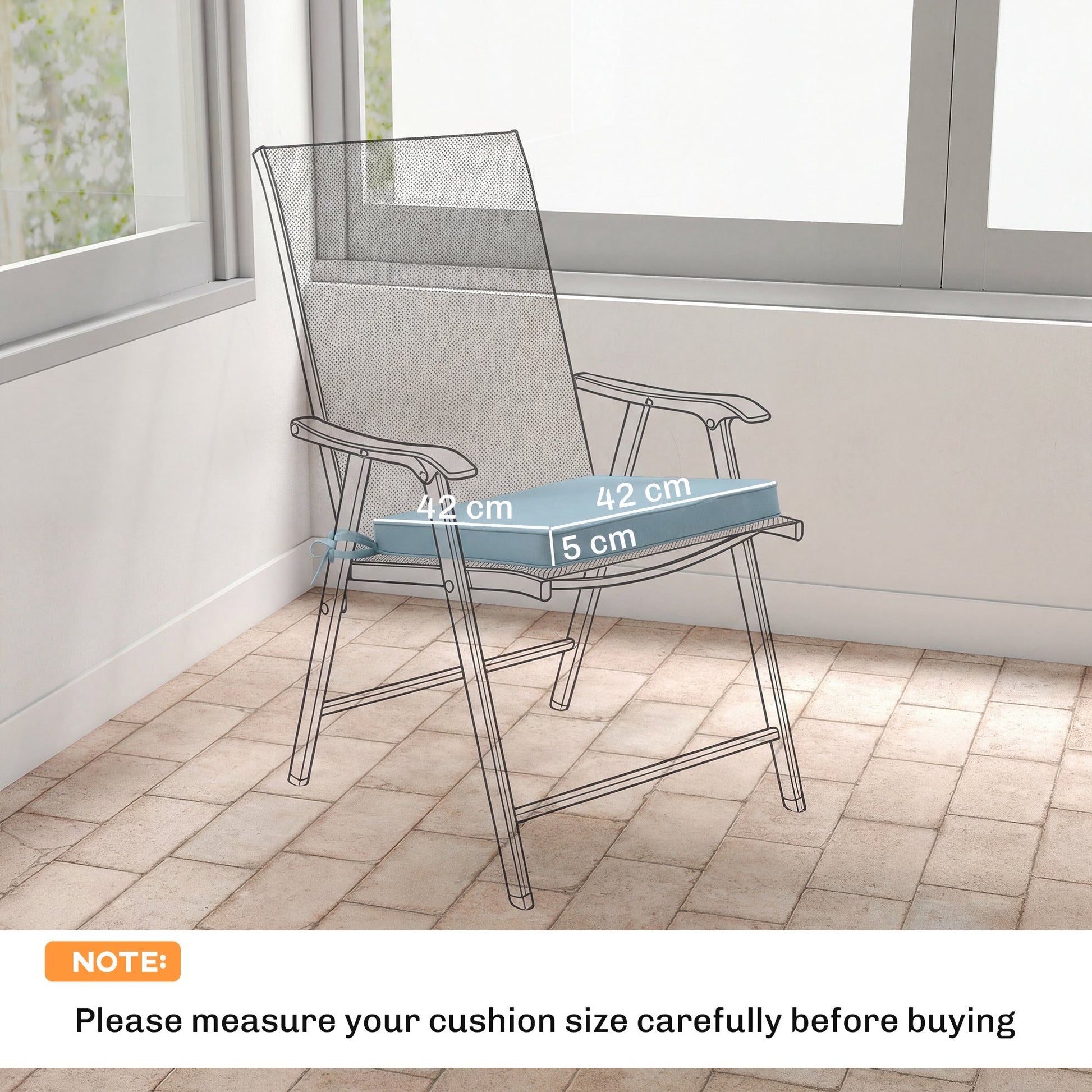 Set of 6 Chair Cushion Seat Pads Dining Chair w/ Straps, Indoor Outdoor Removable Tie On Garden Patio, Light Grey