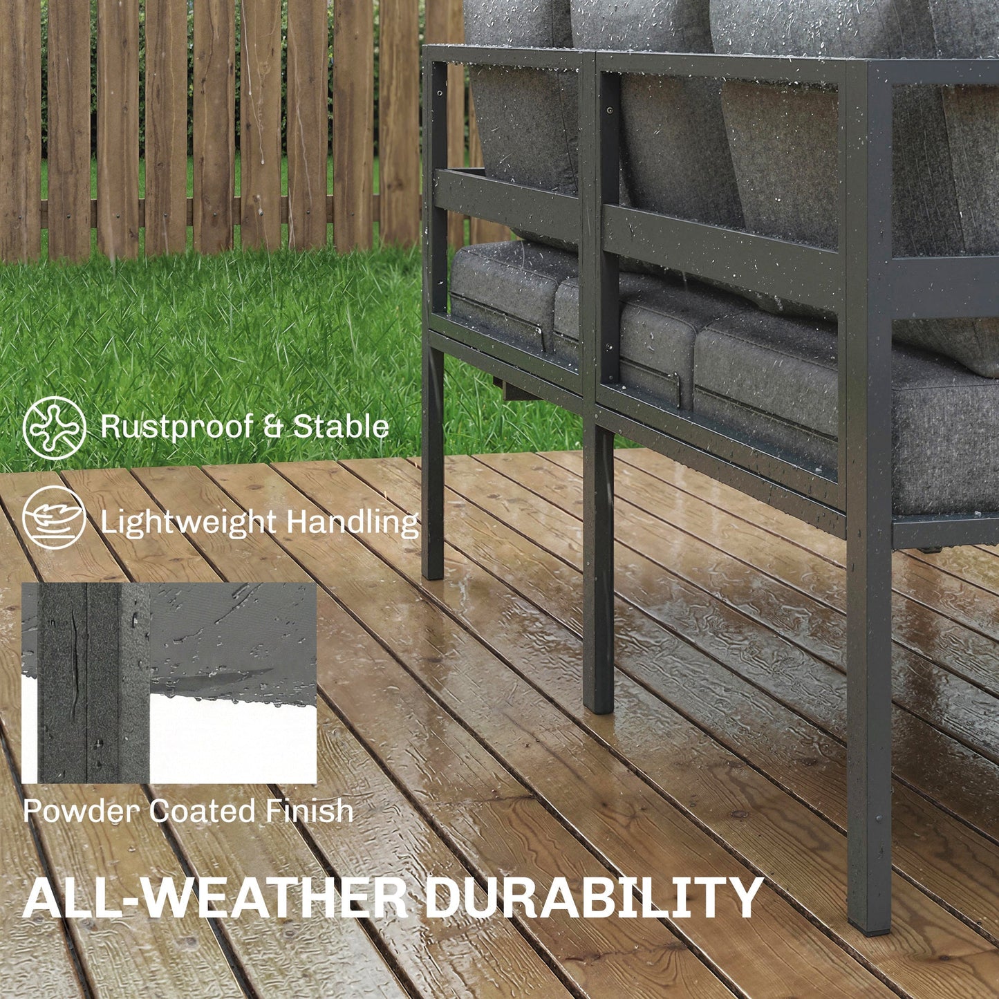 3 Pieces Garden Furniture Set, Aluminium Corner Lounge Set with Adjustable Backrest and Coffee Table, Outdoor Conversation Furniture with Cushions, Dark Grey