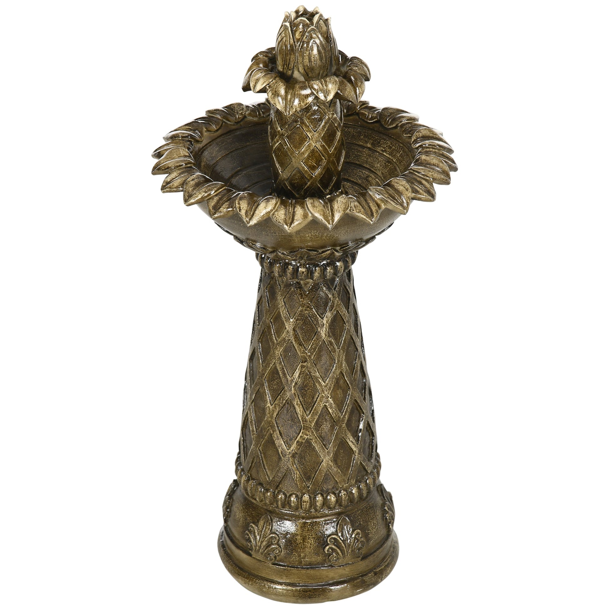 2-Tier Outdoor Waterfall Fountain, Freestanding Self-Contained Cascading Water Feature Garden Landscape with Electric Pump, Brown Flower