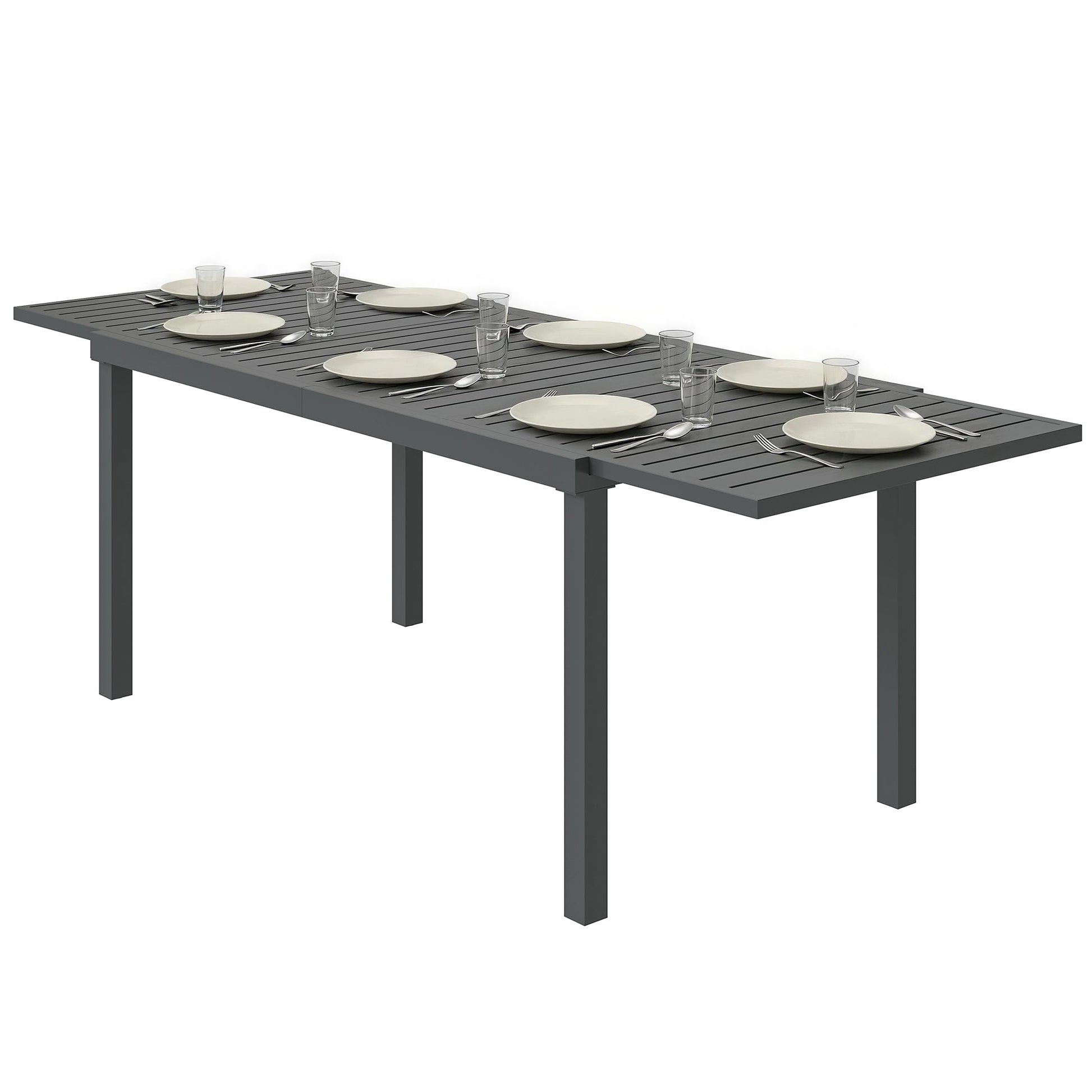 Extending Garden Table for 6-8 People, Full Aluminium Outdoor Dining Table with Slatted Top, Weatherproof Outdoor Dining Furniture for Patio, Balcony, 150/225 x 85 x 75 cm, Dark Grey