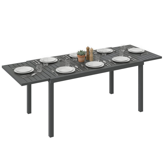Extending Garden Table for 6-8 People, Full Aluminium Outdoor Dining Table with Slatted Top, Weatherproof Outdoor Dining Furniture for Patio, Balcony, 150/225 x 85 x 75 cm, Dark Grey