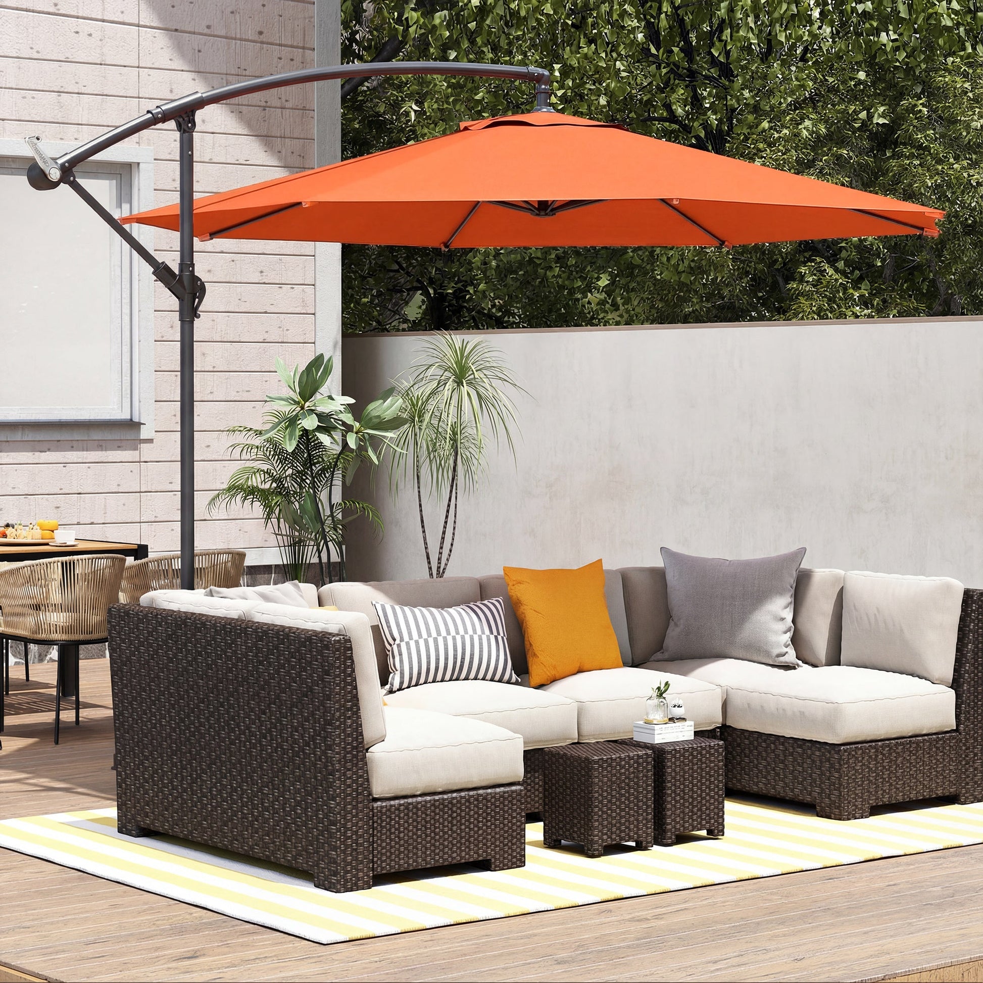 3(m) Garden Banana Parasol Hanging Cantilever Umbrella with Crank Handle, 8 Ribs and Cross Base for Outdoor, Sun Shade, Orange