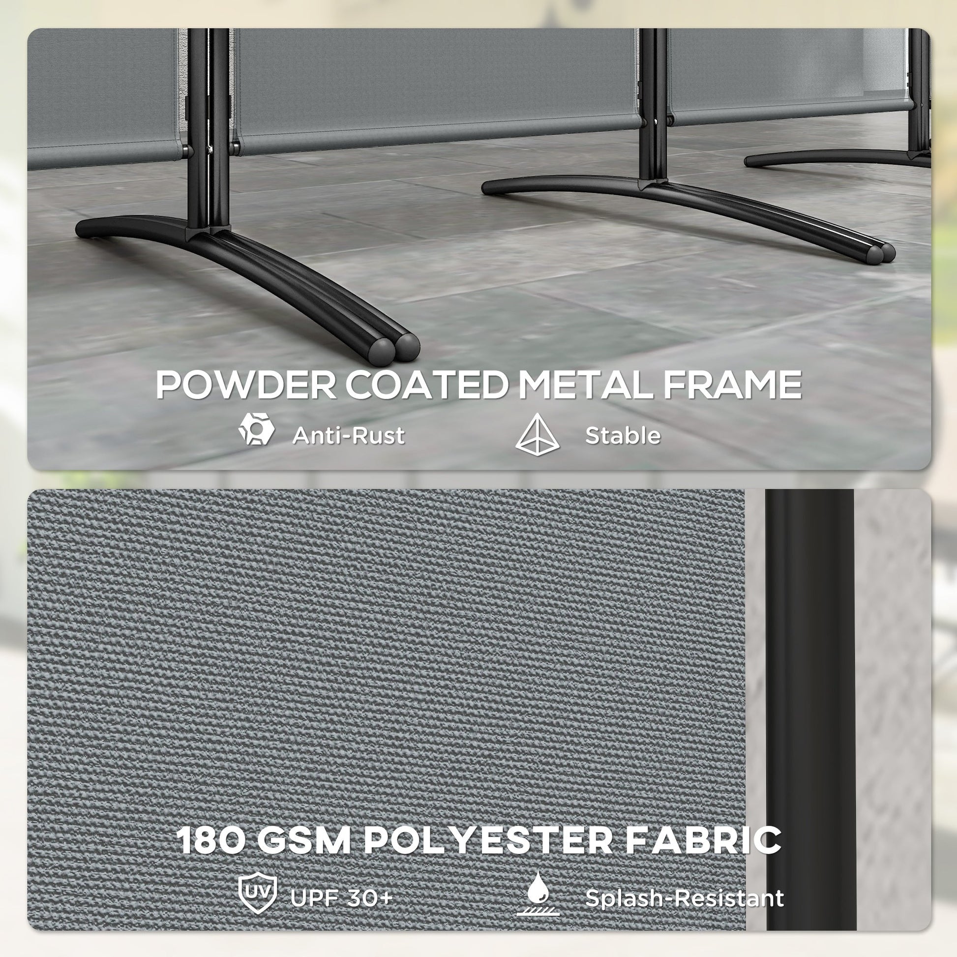 6 Panel Folding Room Divider, Freestanding Privacy Screen Wall with Wide Feet, Portable Paravent Partition Separator for Offices, Balcony, Outdoor Garden, Hot Tub, 332 x 172 cm, Dark Grey
