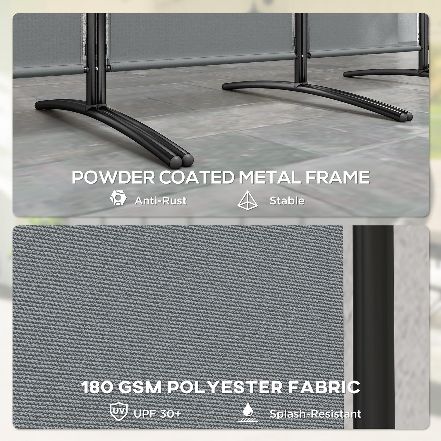 6 Panel Folding Room Divider, Freestanding Privacy Screen Wall with Wide Feet, Portable Paravent Partition Separator for Offices, Balcony, Outdoor Garden, Hot Tub, 332 x 172 cm, Dark Grey