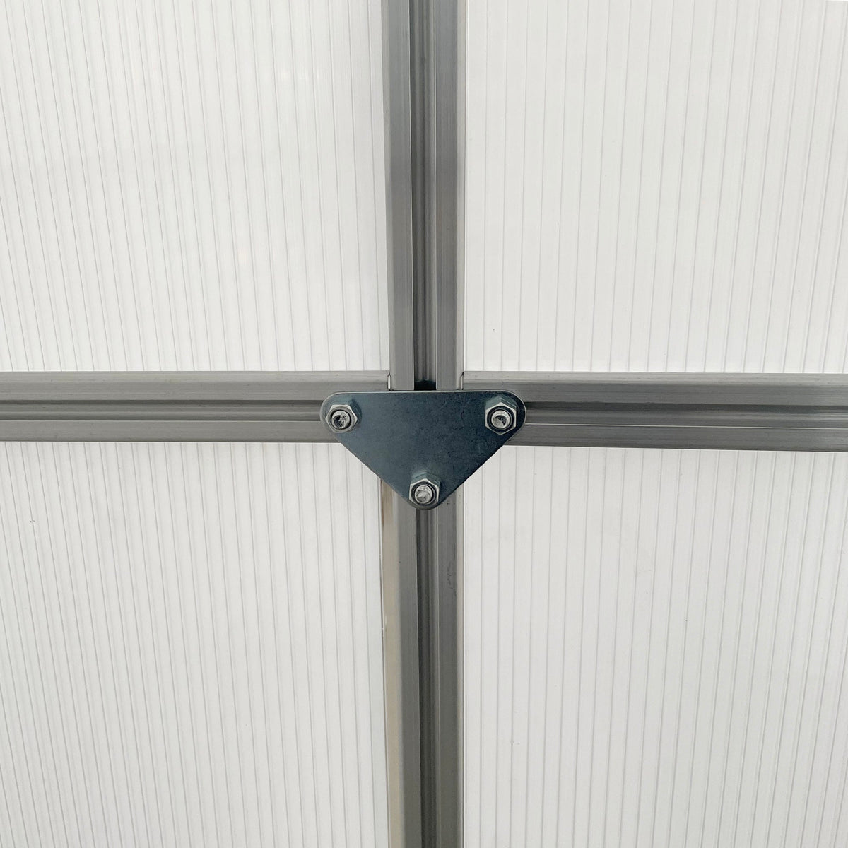 Polycarbonate Greenhouse, Small Greenhouse with Adjustable Roof Vent, Garden Green House with Galvanised Base, Sliding Door and Rain Gutter, 190 x 190 x 200 cm, Silver Tone