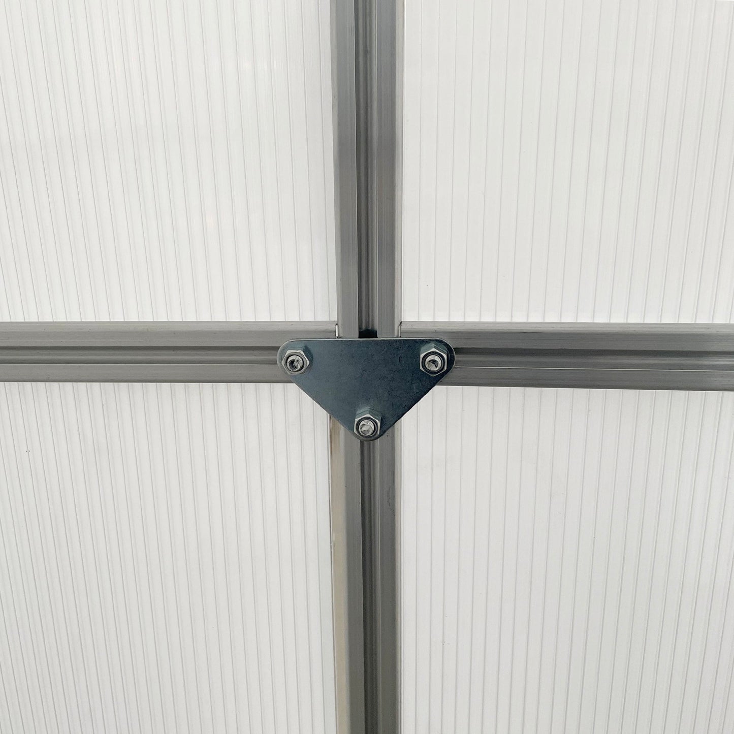 Polycarbonate Greenhouse, Small Greenhouse with Adjustable Roof Vent, Garden Green House with Galvanised Base, Sliding Door and Rain Gutter, 190 x 190 x 200 cm, Silver Tone