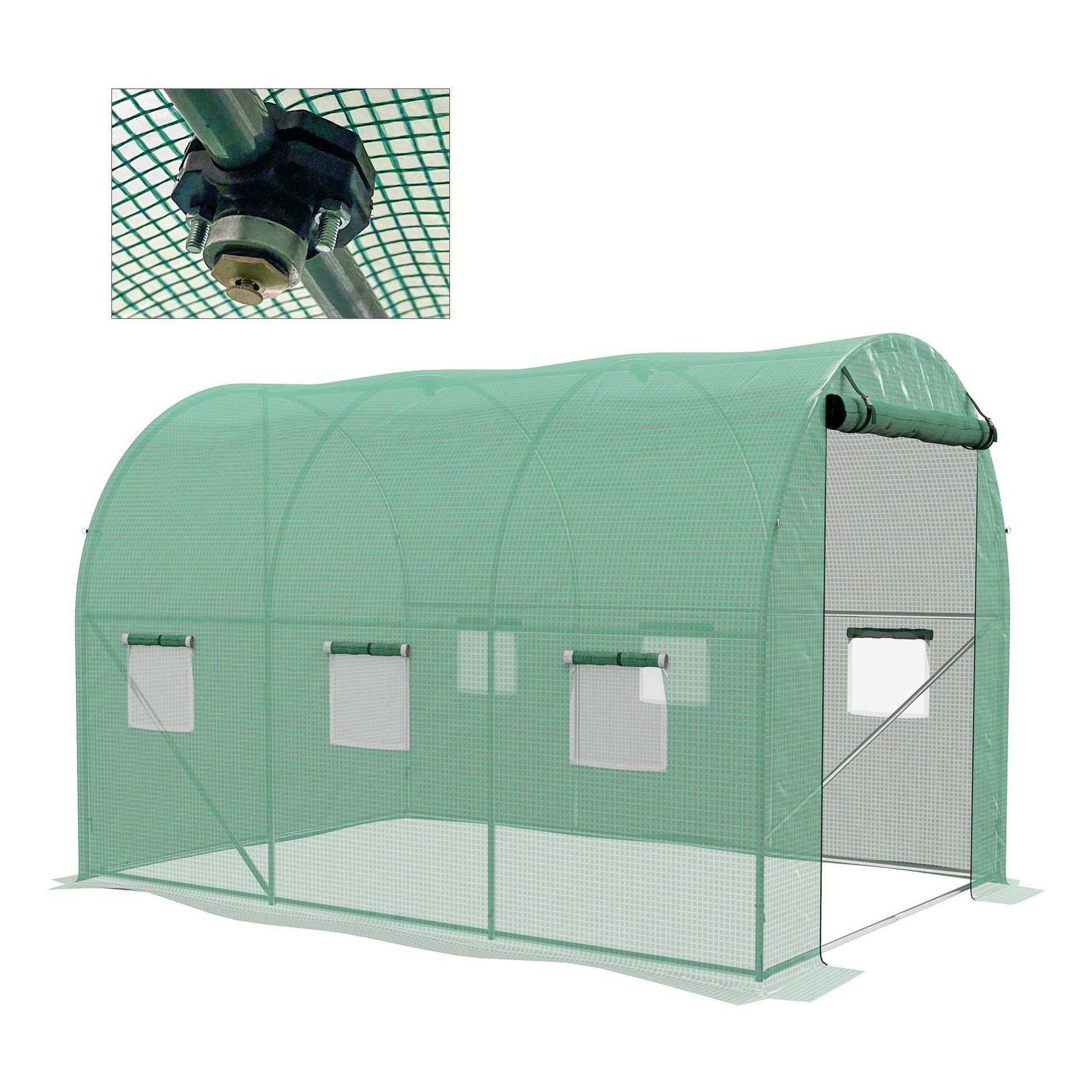 3 x 2(m) Polytunnel Greenhouse with Sprinkler Irrigation System, Walk-in Green House for Garden with Wide Roll-up Door, 6 Mesh Windows, Galvanised Steel Frame, Green