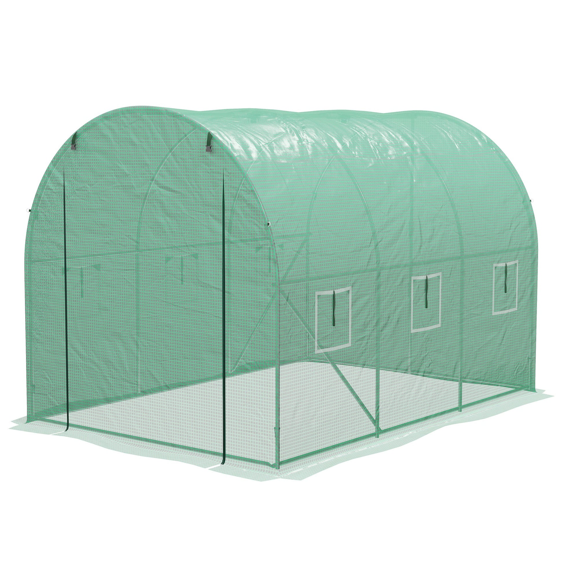 3 x 2(m) Polytunnel Greenhouse with Sprinkler Irrigation System, Walk-in Green House for Garden with Wide Roll-up Door, 6 Mesh Windows, Galvanised Steel Frame, Green