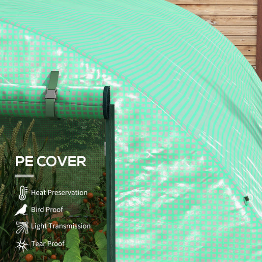 3 x 2(m) Polytunnel Greenhouse with Sprinkler Irrigation System, Walk-in Green House for Garden with Wide Roll-up Door, 6 Mesh Windows, Galvanised Steel Frame, Green