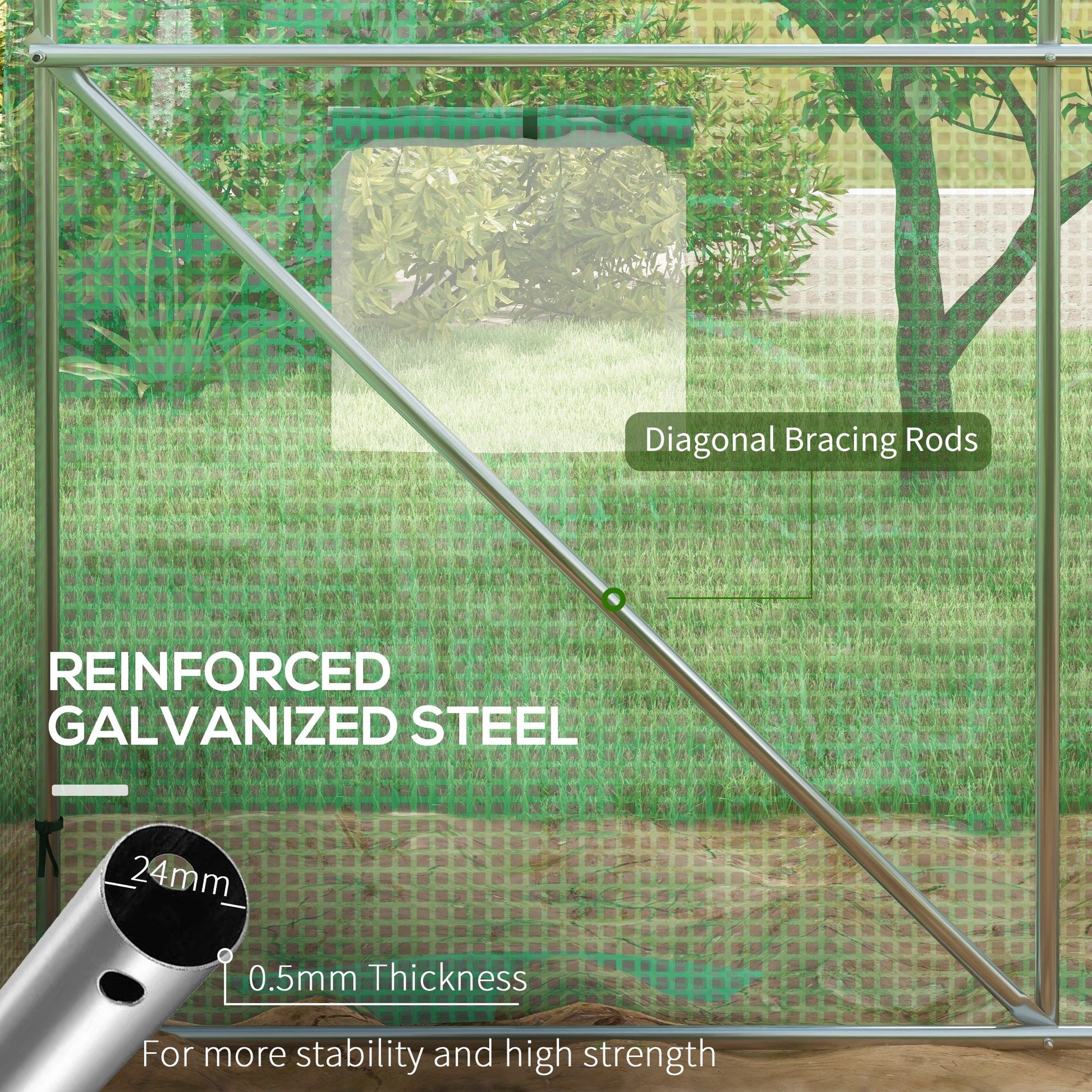 3 x 2(m) Polytunnel Greenhouse with Sprinkler Irrigation System, Walk-in Green House for Garden with Wide Roll-up Door, 6 Mesh Windows, Galvanised Steel Frame, Green