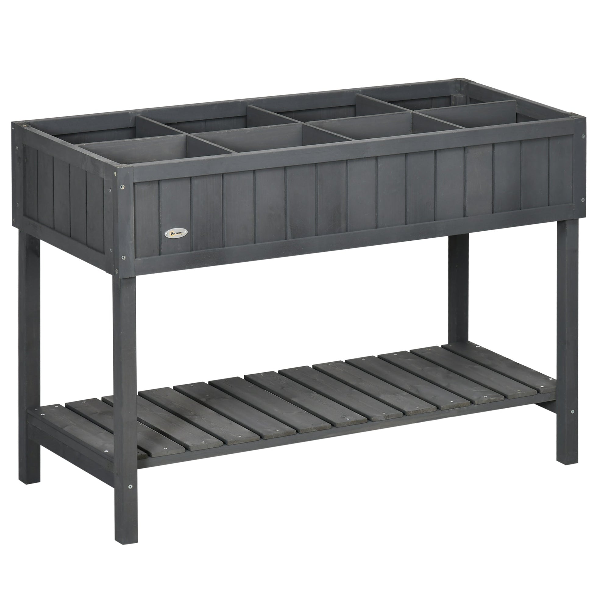 Wooden Herb Planter with 8 Pocket, Raised Bed Container Garden Planter Boxes, 110L x 46W x 76Hcm, Dark Grey