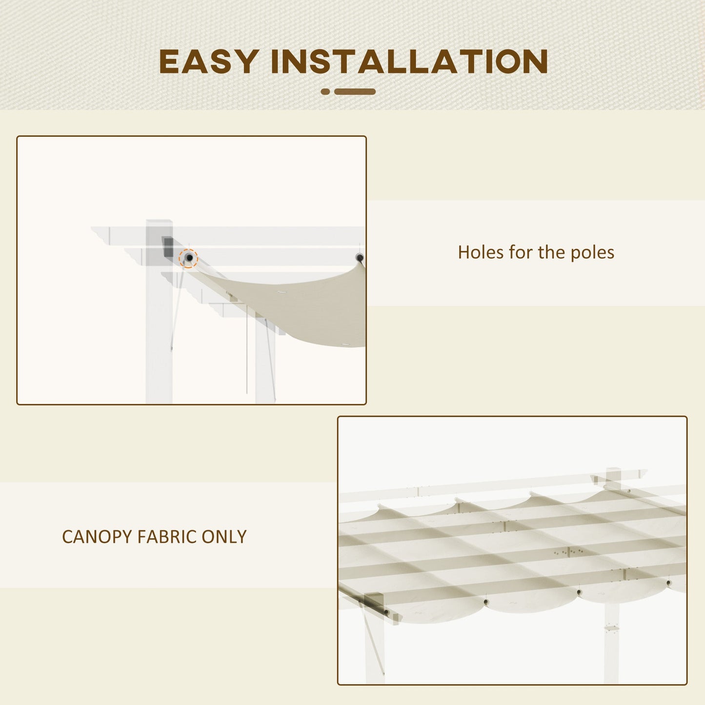 Retractable Pergola Shade Cover, Replacement Canopy Fabric for 3 x 3 (m) Pergola, Gazebo Retractable Roof, Cream White
