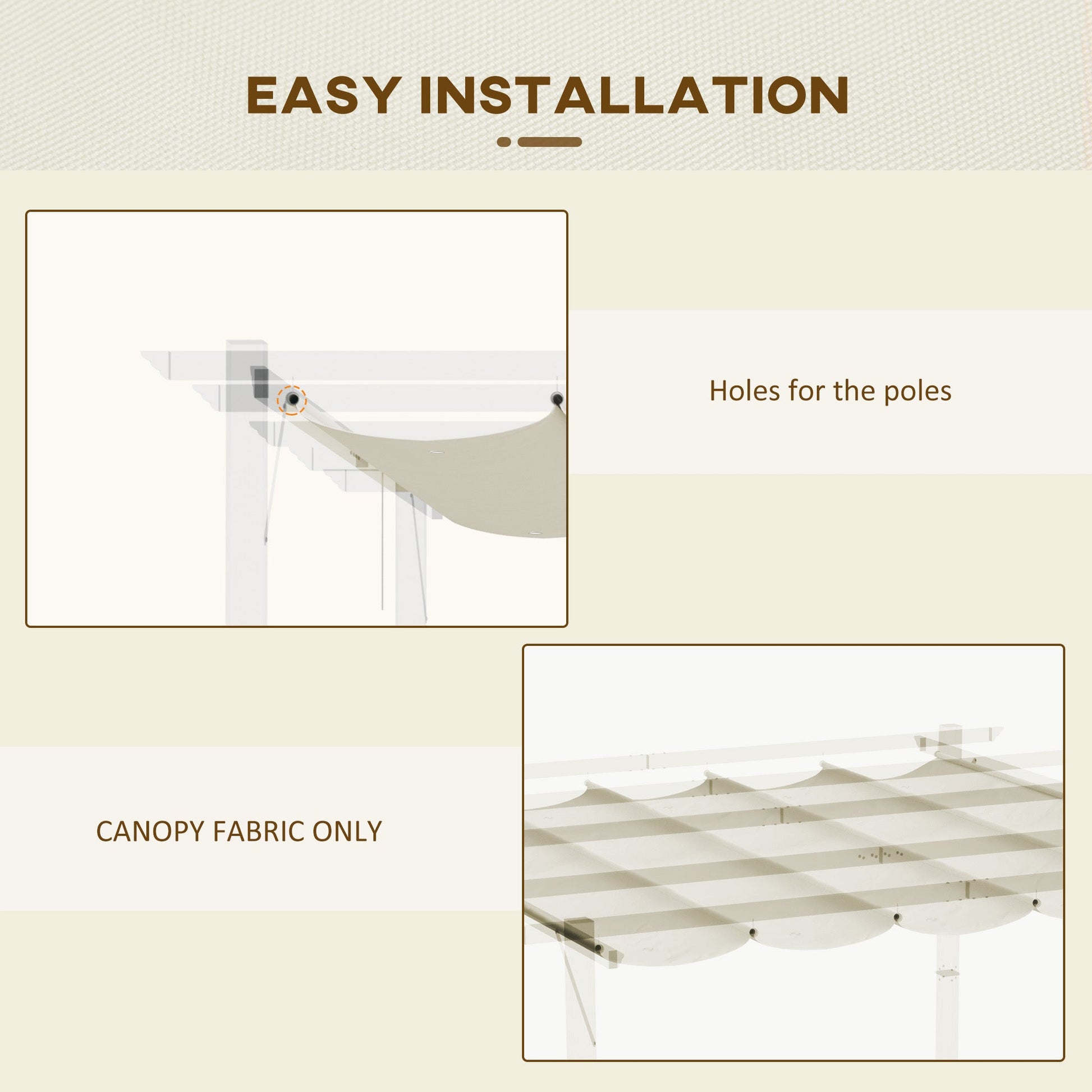Retractable Pergola Shade Cover, Replacement Canopy Fabric for 3 x 3 (m) Pergola, Gazebo Retractable Roof, Cream White