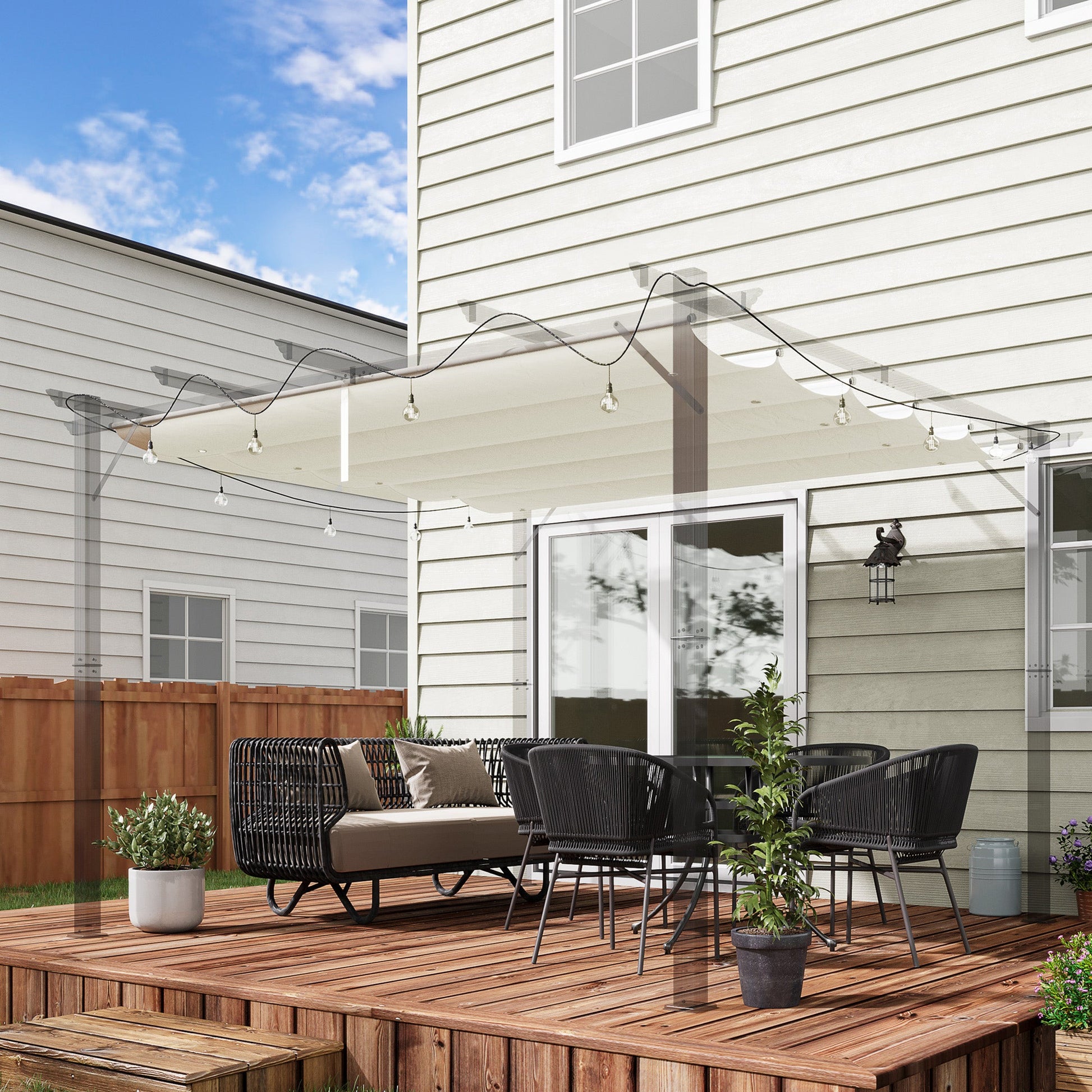 Retractable Pergola Shade Cover, Replacement Canopy Fabric for 3 x 3 (m) Pergola, Gazebo Retractable Roof, Cream White