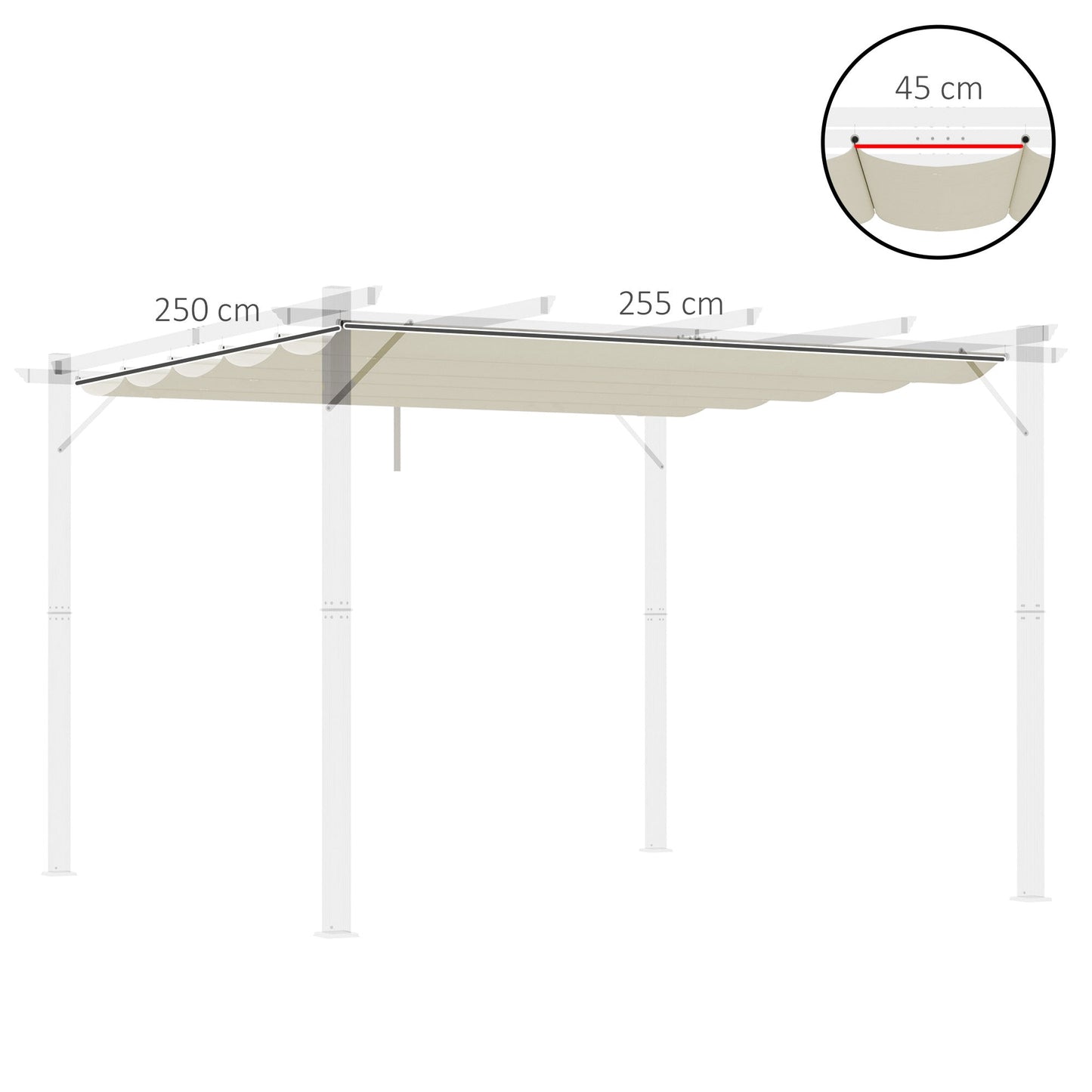 Retractable Pergola Shade Cover, Replacement Canopy Fabric for 3 x 3 (m) Pergola, Gazebo Retractable Roof, Cream White