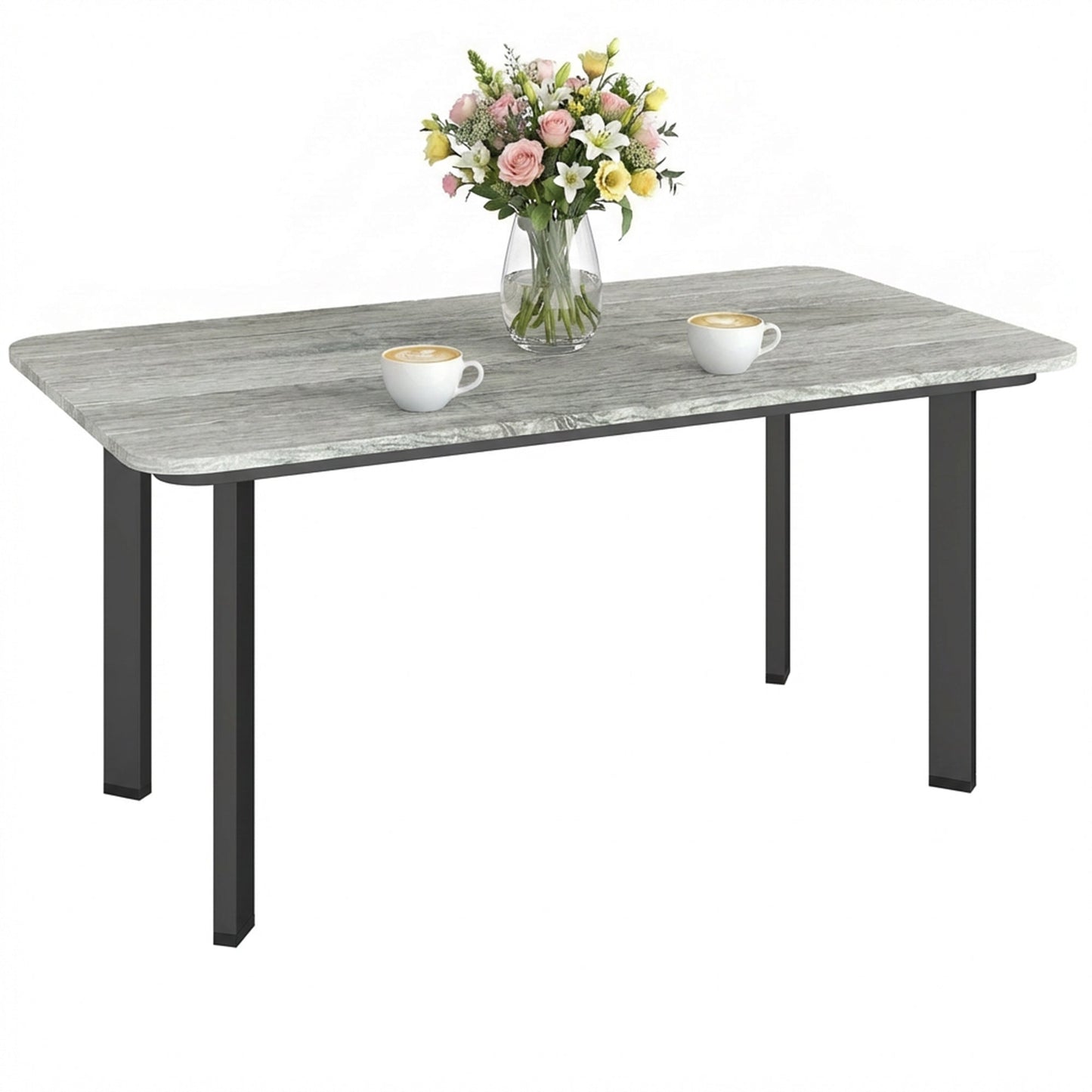 Outdoor Coffee Table, Rectangle Garden Table with Slatted Wood Plastic Composite Top, Metal Frame Garden Tables for Patio, Balcony, Terrace, 90 x 49 x 40 cm, Grey