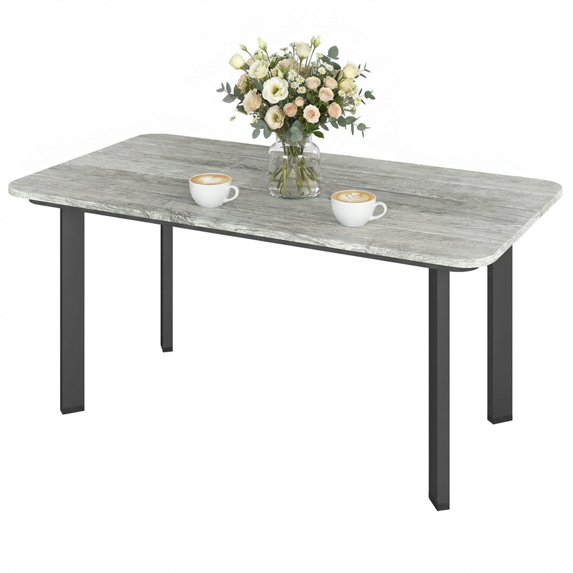 Outdoor Coffee Table, Rectangle Garden Table with Slatted Wood Plastic Composite Top, Metal Frame Garden Tables for Patio, Balcony, Terrace, 90 x 49 x 40 cm, Grey