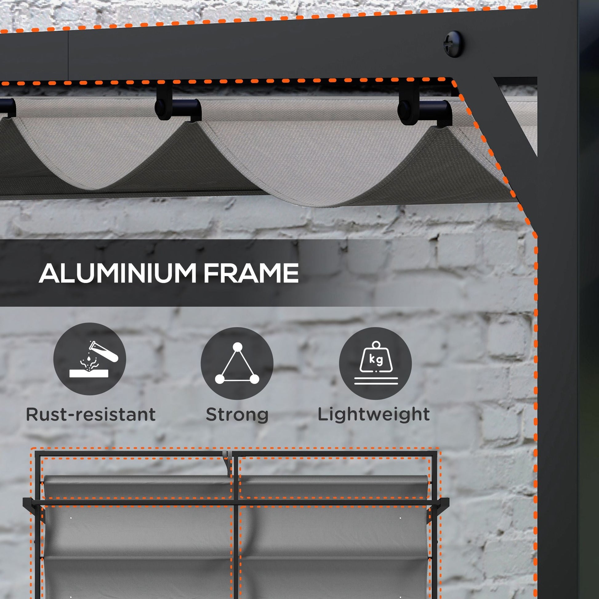 3 x 3(m) Pergola with Retractable Roof Canopy, Aluminium Frame Garden Gazebo Outdoor Sun Shade Shelter for Grill, Patio, Deck, Dark Grey