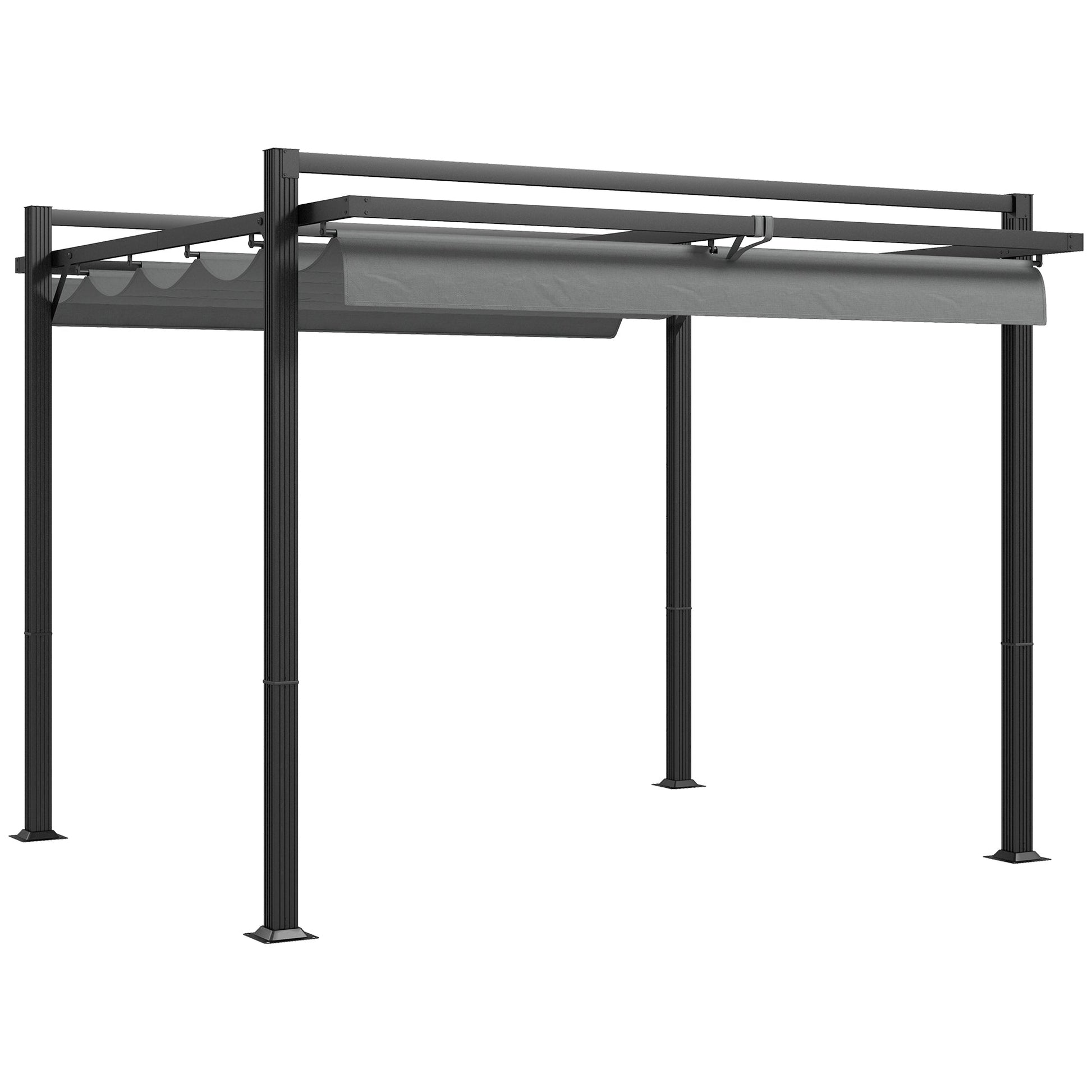 3 x 3(m) Pergola with Retractable Roof Canopy, Aluminium Frame Garden Gazebo Outdoor Sun Shade Shelter for Grill, Patio, Deck, Dark Grey