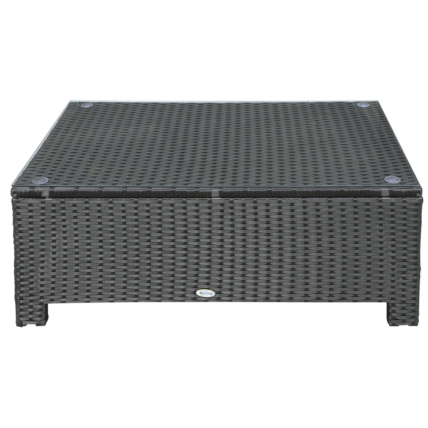 PE Rattan Coffee Table, Rectangular Outdoor Coffee Table with Tempered Glass Top, 70 KG Capacity for Garden, Balcony, Terrace, Patio, Black