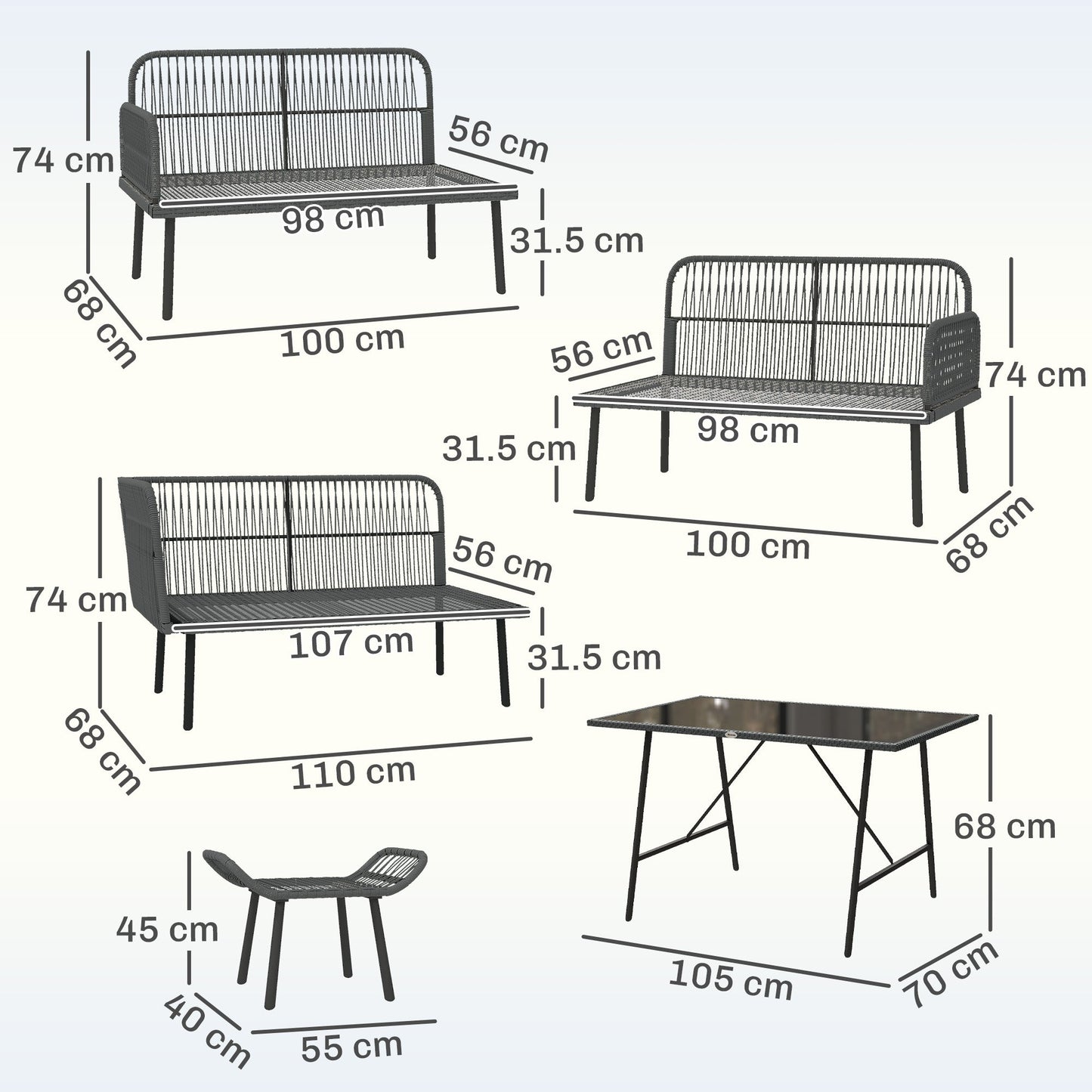6 Piece Rattan Garden Furniture Set, 8 Seater Garden Corner Sofa with Cushions and Glass Top Table, Sectional Outdoor Furniture Conservatory Set for Patio, Orange