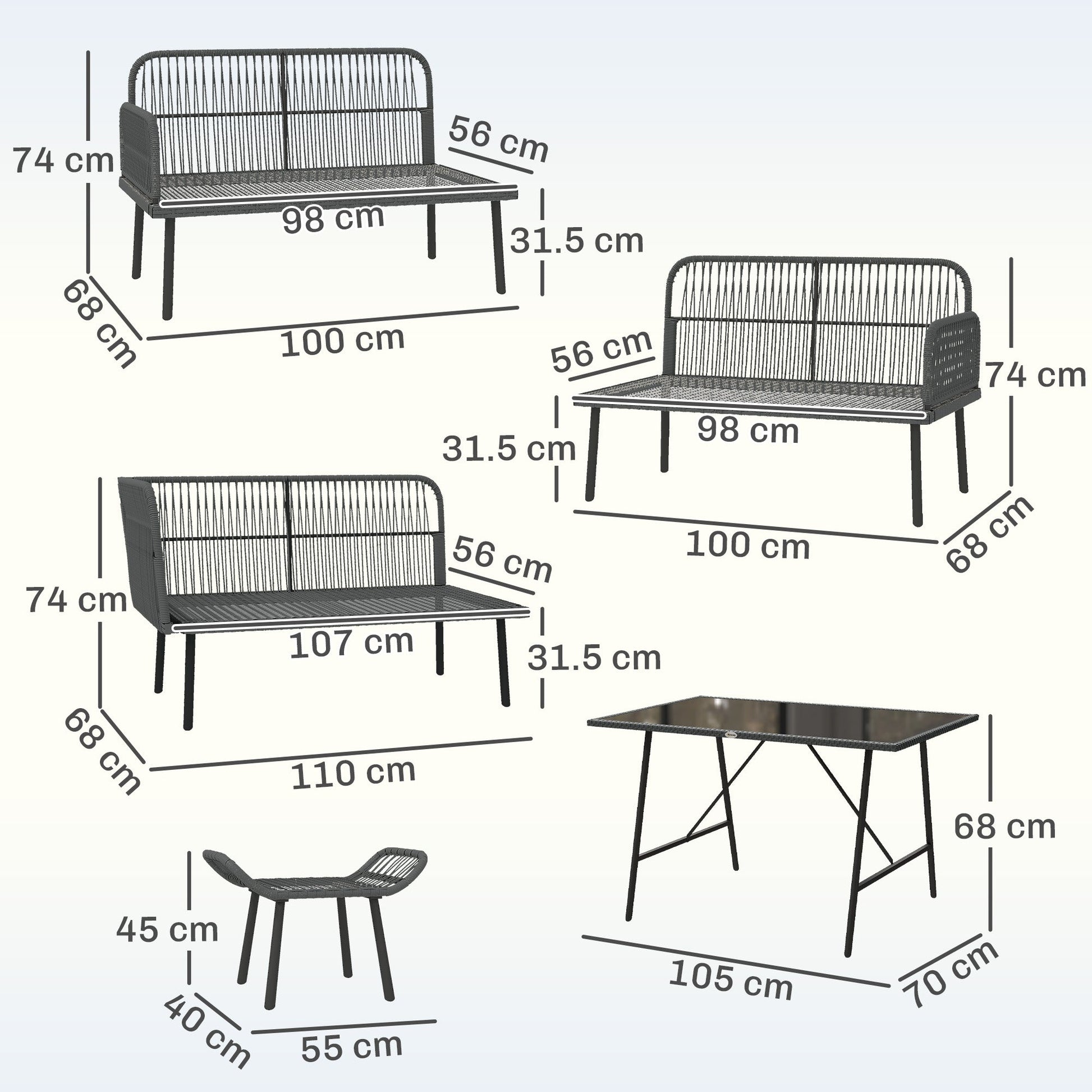 6 Piece Rattan Garden Furniture Set, 8 Seater Garden Corner Sofa with Cushions and Glass Top Table, Sectional Outdoor Furniture Conservatory Set for Patio, Orange
