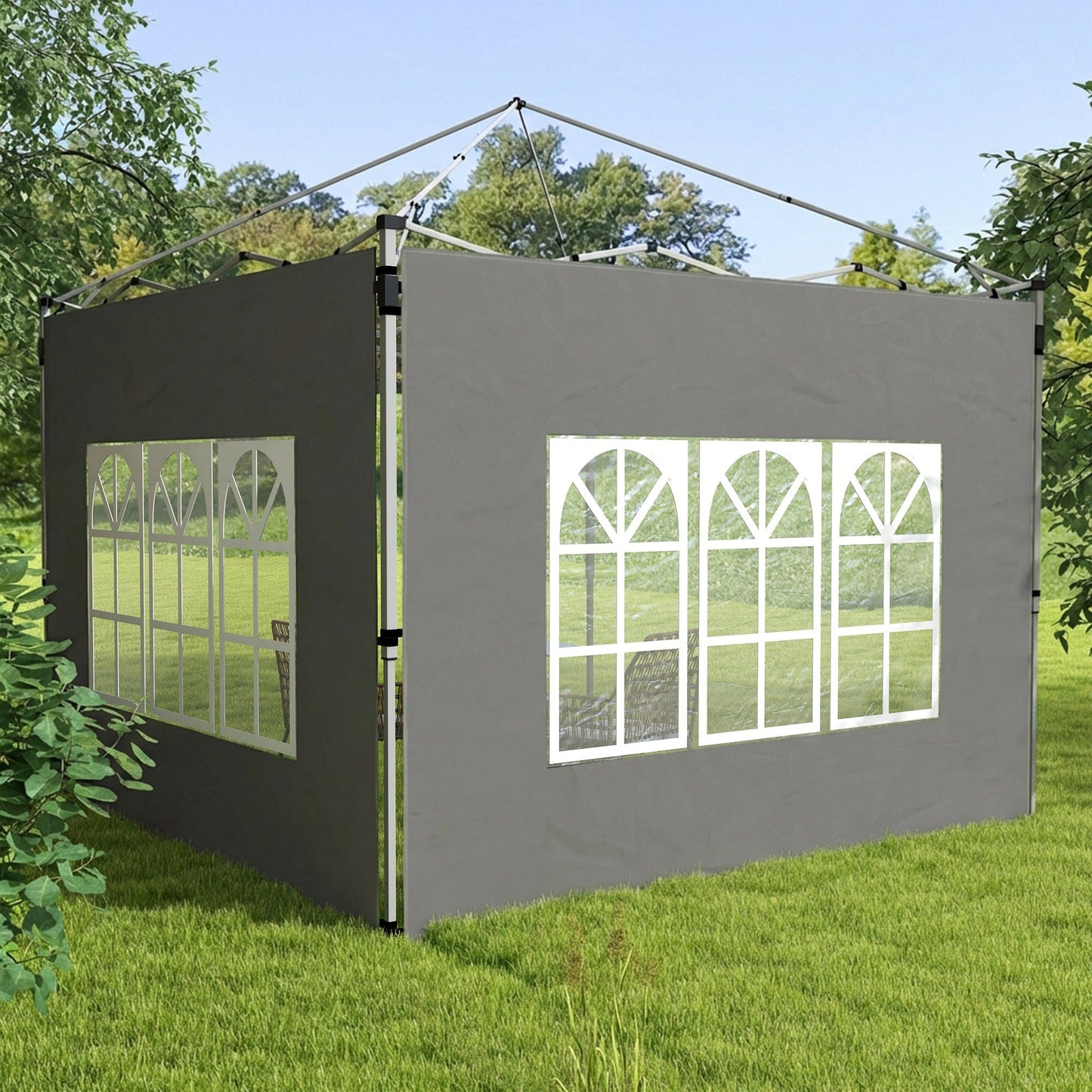 Gazebo Side Panels with Window for 3x3(m) Pop Up Gazebo, 2 Pack Sides Replacement, Dark Grey