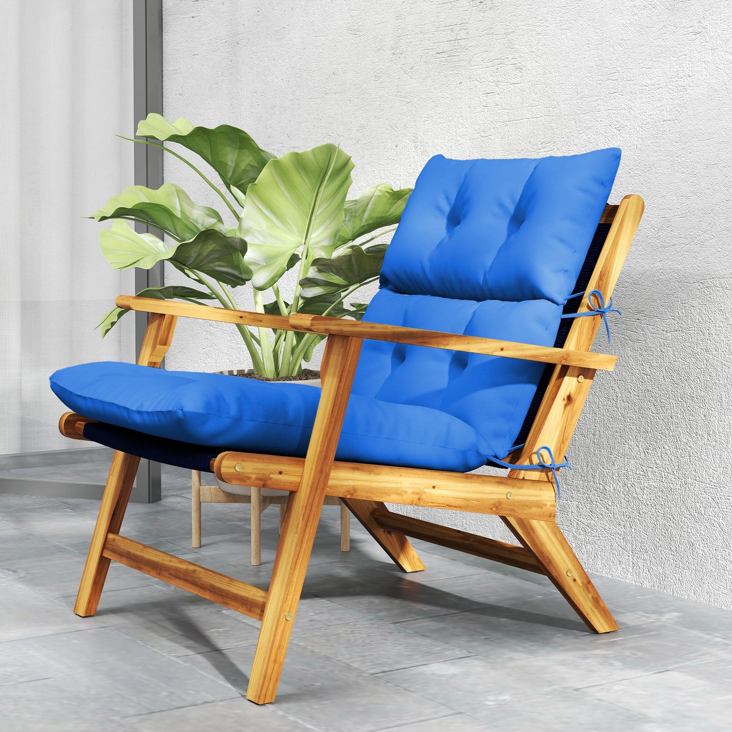 Tufted Adirondack Chair Cushion, Thick Garden Seat Cushion Pad with Backrest, Rocking Chair Cushion with Ties for Outdoor and Indoor Use, Blue