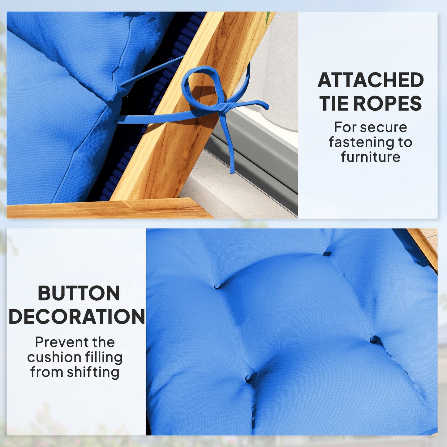 Tufted Adirondack Chair Cushion, Thick Garden Seat Cushion Pad with Backrest, Rocking Chair Cushion with Ties for Outdoor and Indoor Use, Blue