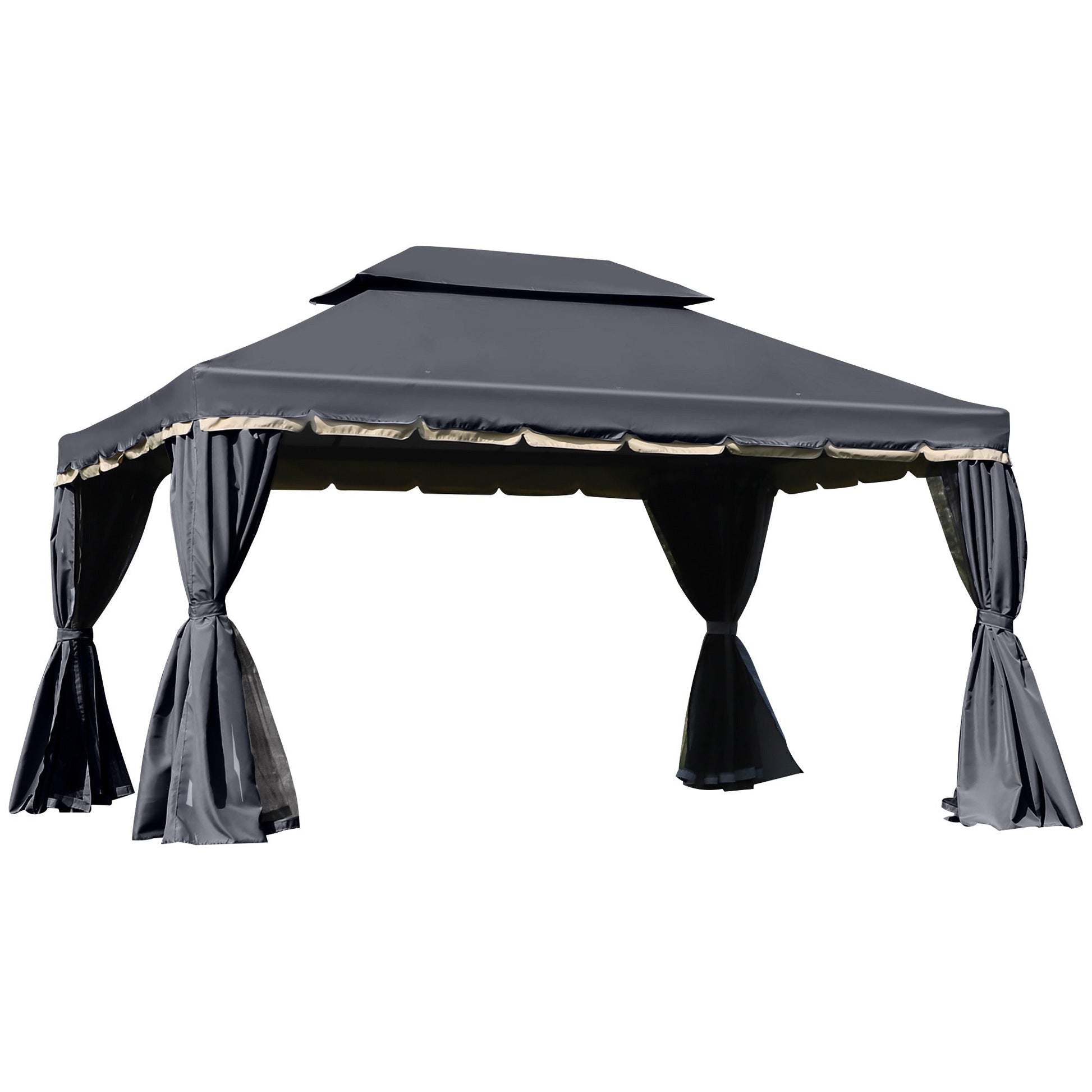 3 x 4m Aluminium Garden Gazebo, Marquee Canopy Shelter Pavilion Party Tent with Nets and Curtains for Garden and Deck, Black