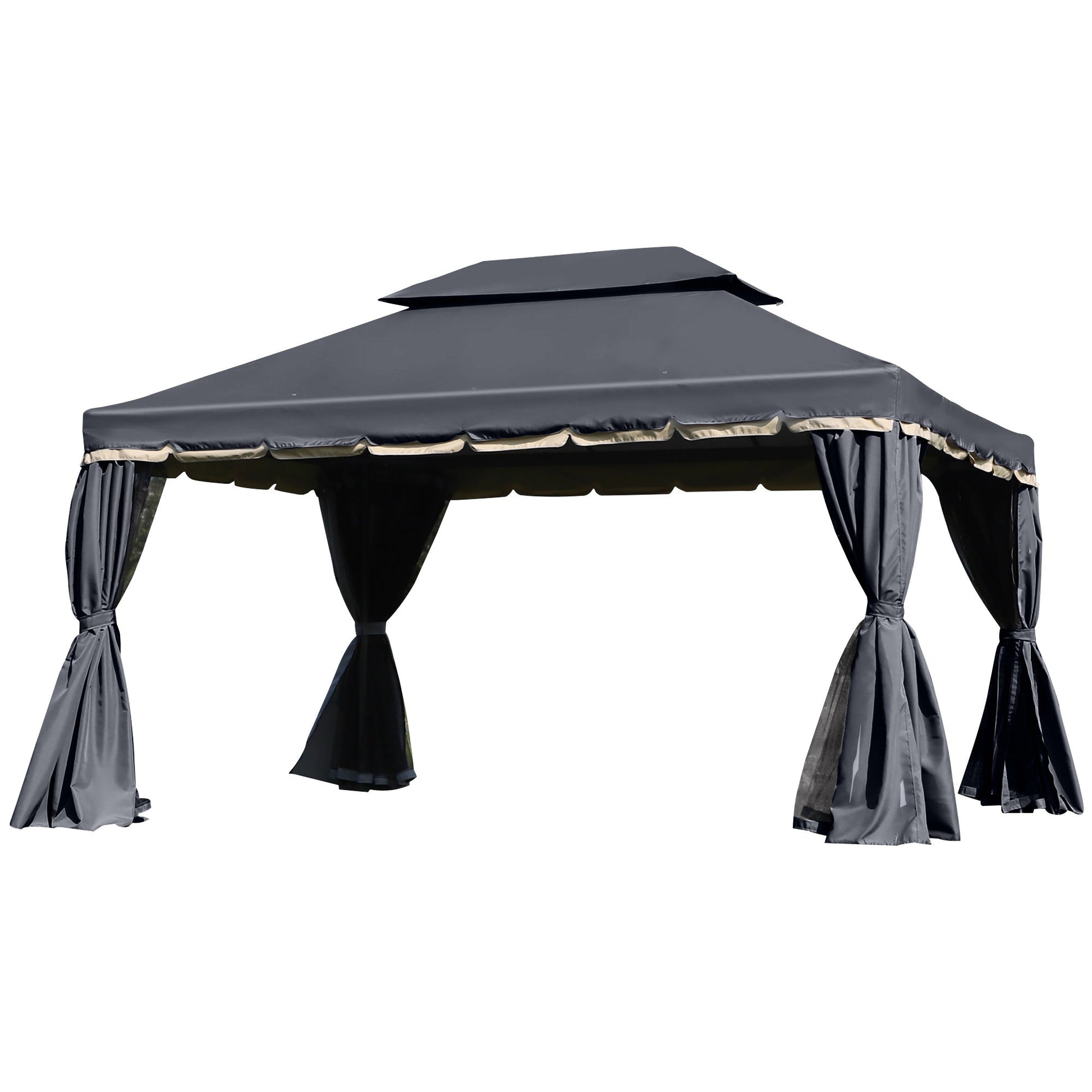 3 x 4m Aluminium Garden Gazebo, Marquee Canopy Shelter Pavilion Party Tent with Nets and Curtains for Garden and Deck, Black