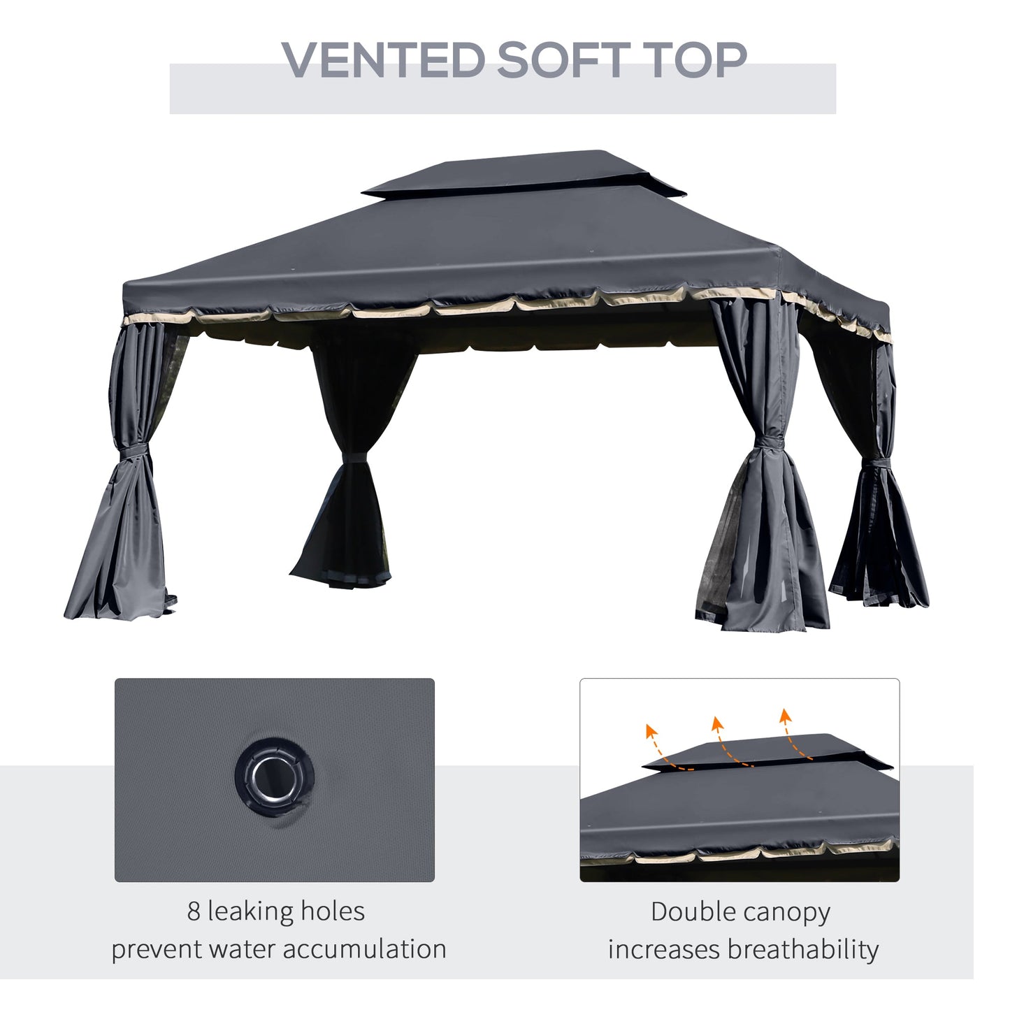 3 x 4m Aluminium Garden Gazebo, Marquee Canopy Shelter Pavilion Party Tent with Nets and Curtains for Garden and Deck, Black