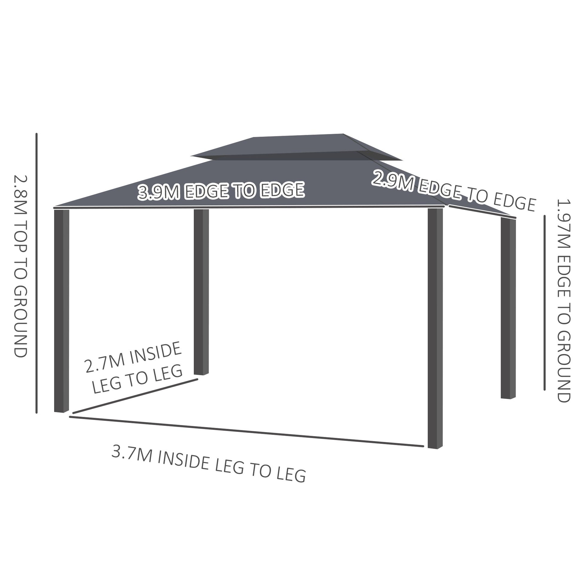 3 x 4m Aluminium Garden Gazebo, Marquee Canopy Shelter Pavilion Party Tent with Nets and Curtains for Garden and Deck, Black