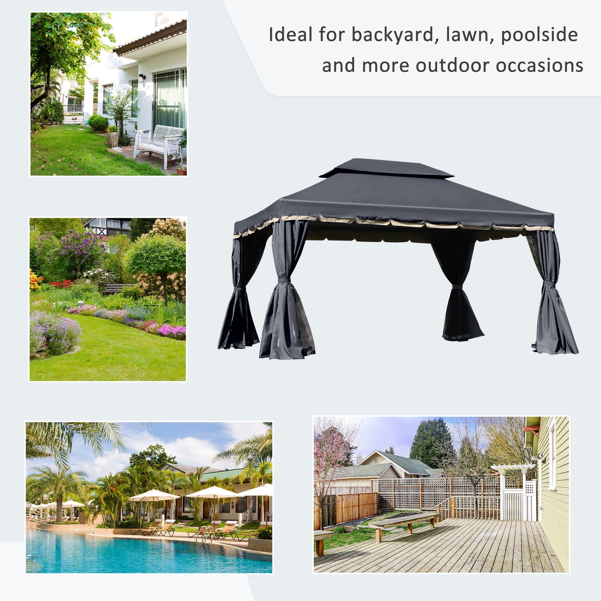 3 x 4m Aluminium Garden Gazebo, Marquee Canopy Shelter Pavilion Party Tent with Nets and Curtains for Garden and Deck, Black