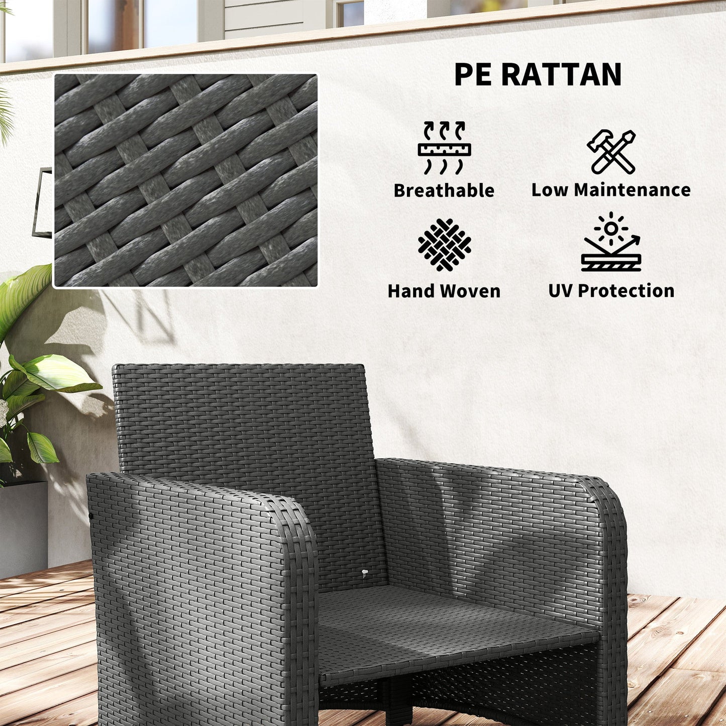 5 Piece Rattan Garden Furniture Set, Wicker Patio Conversation Set with 2 Chairs, 2-Tier Coffee Table, 2 Ottomans and Thick Cushions for Outdoor, Balcony, Bistro, Porch, Cream White