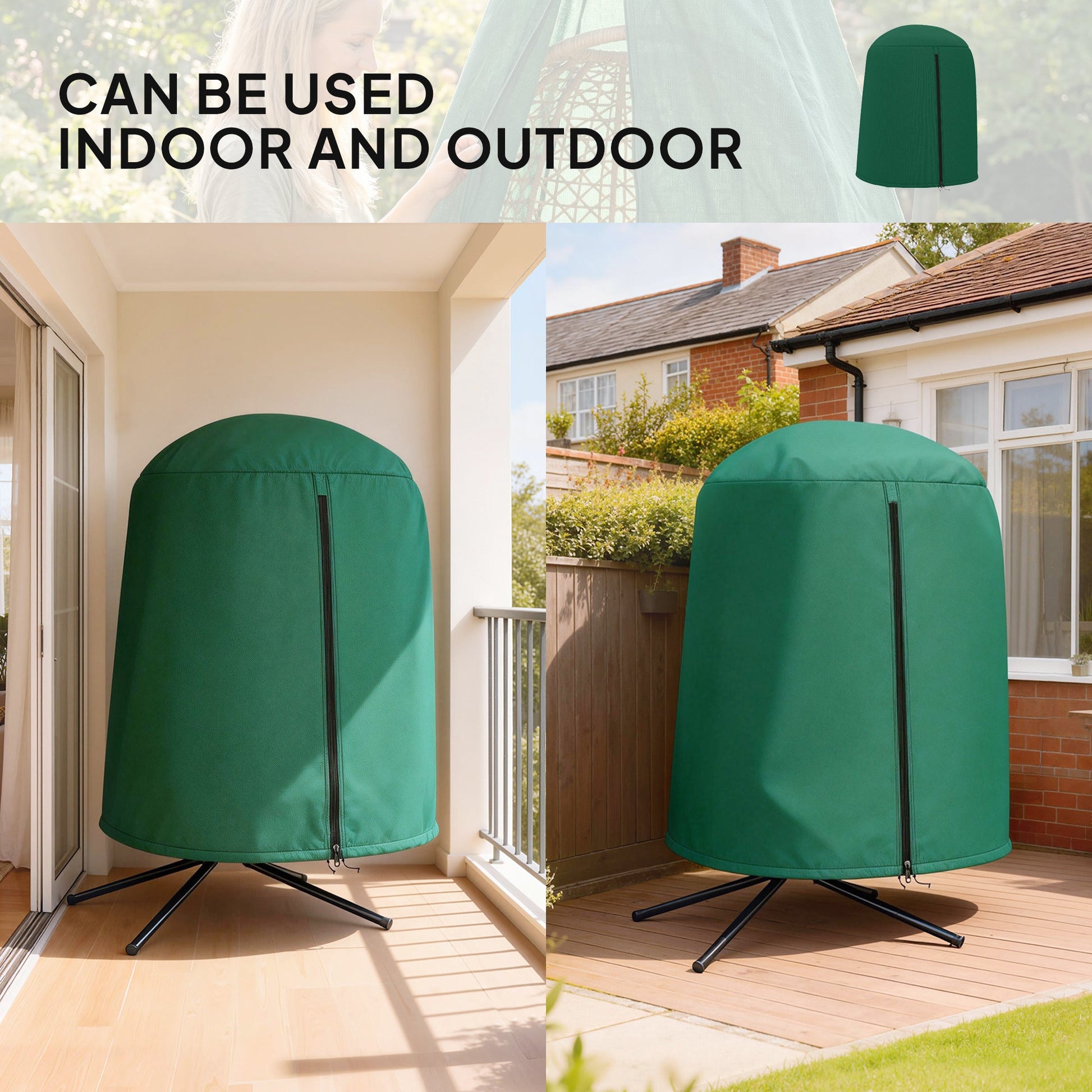 Hanging Egg Chair Cover, Outdoor Single Swing Chair Cover, Waterproof Anti-dust Furniture Protector with Zipper, 420D Oxford Fabric for Φ128 x 190H cm Stand, Green